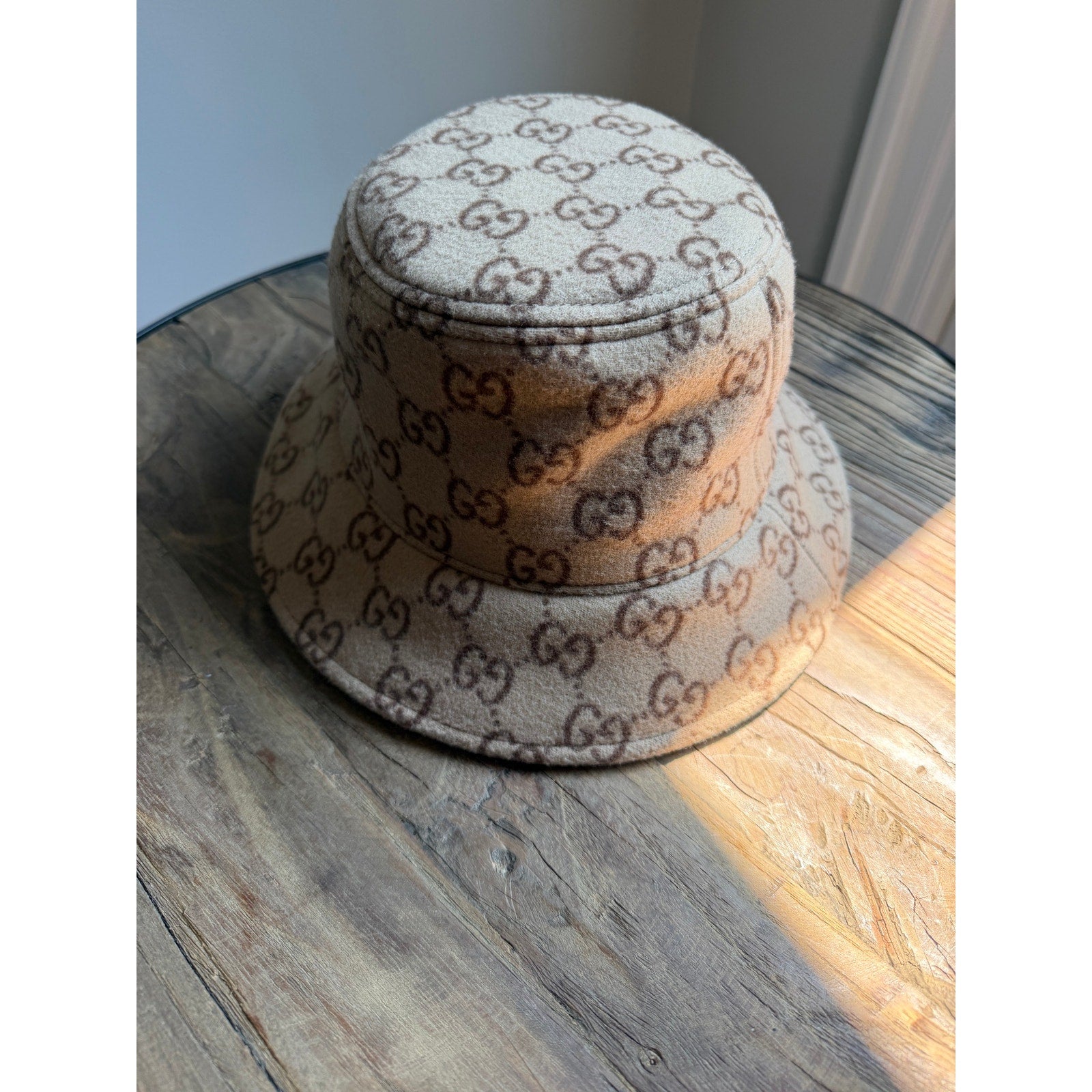 Gucci GG Wool Bucket Hat Beige Brown Double G Logo Size Small S $795