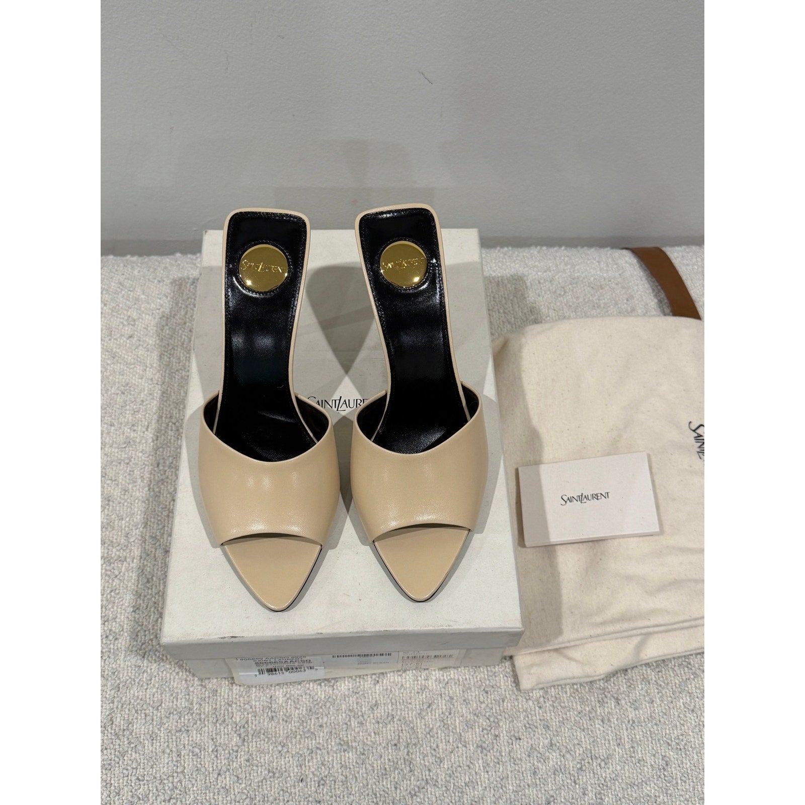 Saint Laurent Romy 90 Leather Mules Tan Leather Pointed Toe Heels Size 37.5 NIB