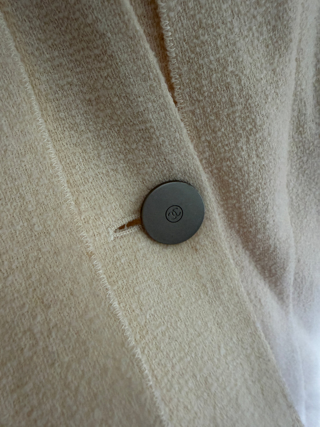 Chanel 1999 Tweed Cream Long Blazer Coat