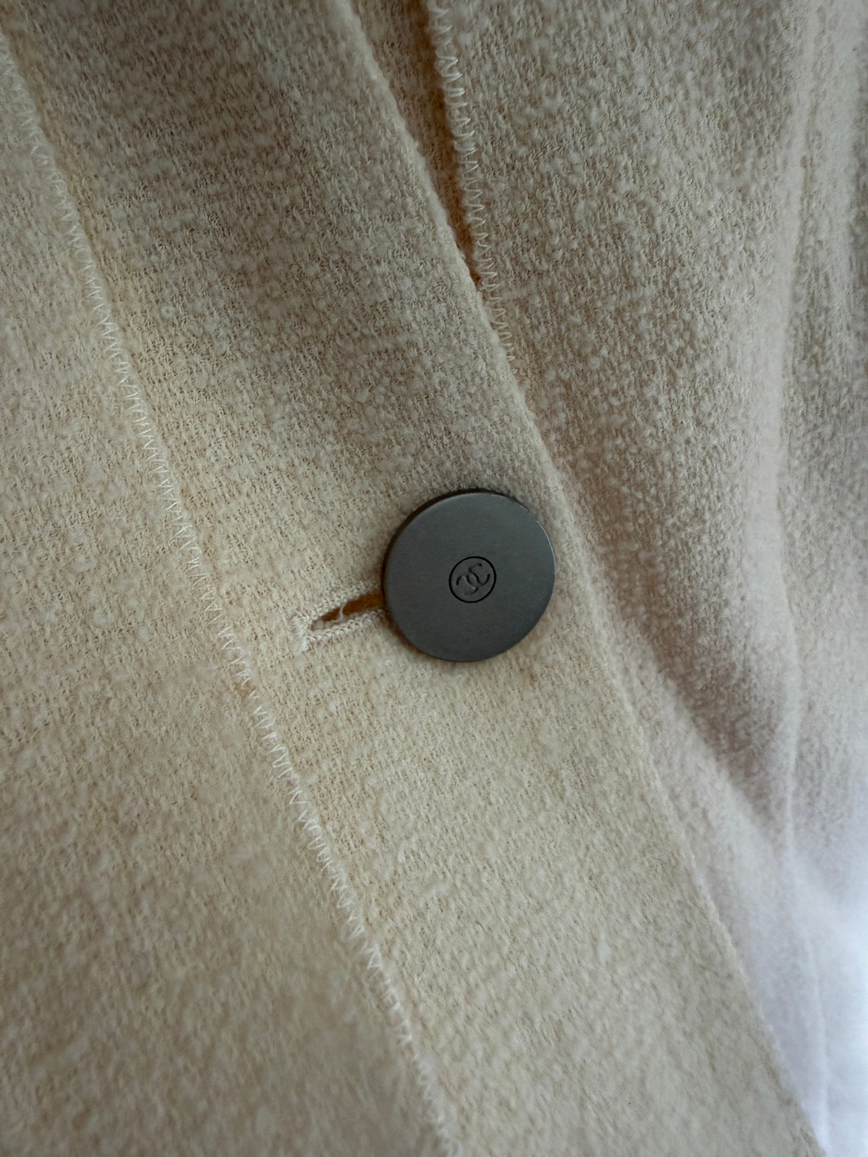 Chanel 1999 Tweed Cream Long Blazer Coat