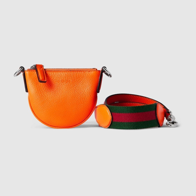 Gucci Nano B Bag Bright Orange Grainy Leather Crossbody with Web Strap NWT