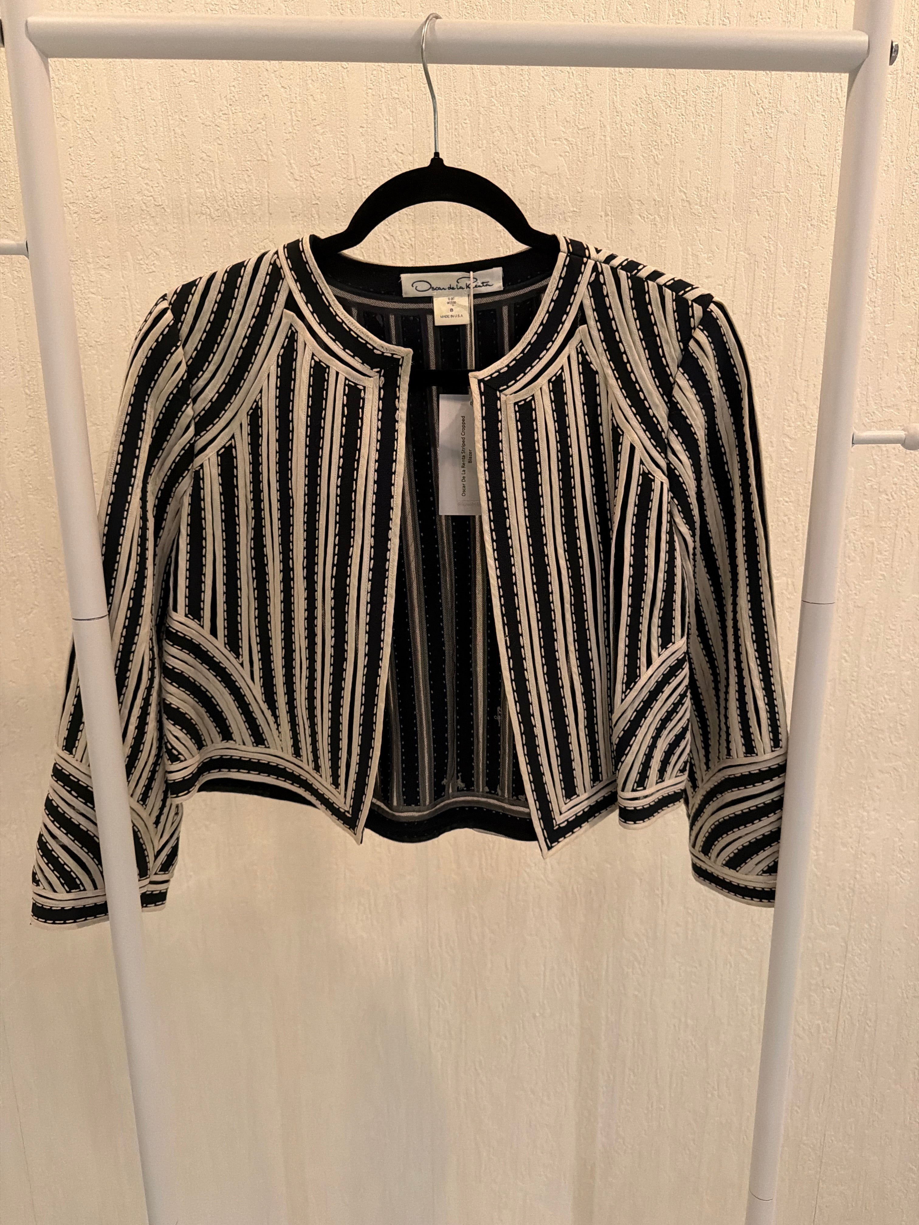 Oscar De La Renta Striped Cropped Blazer