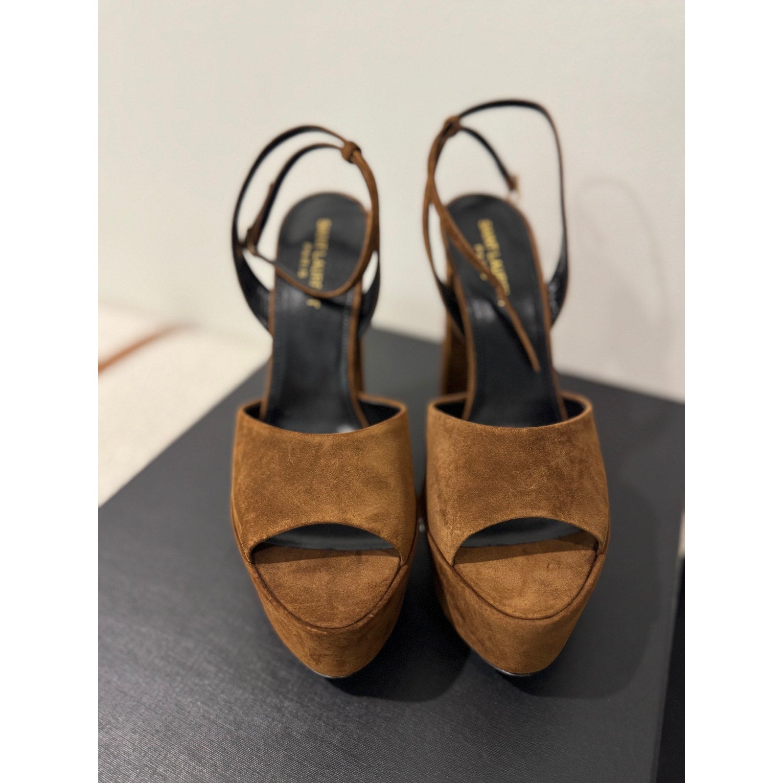 SAINT LAURENT JODIE PLATFORM SANDALS IN SUEDE LAND BNIB 38.5