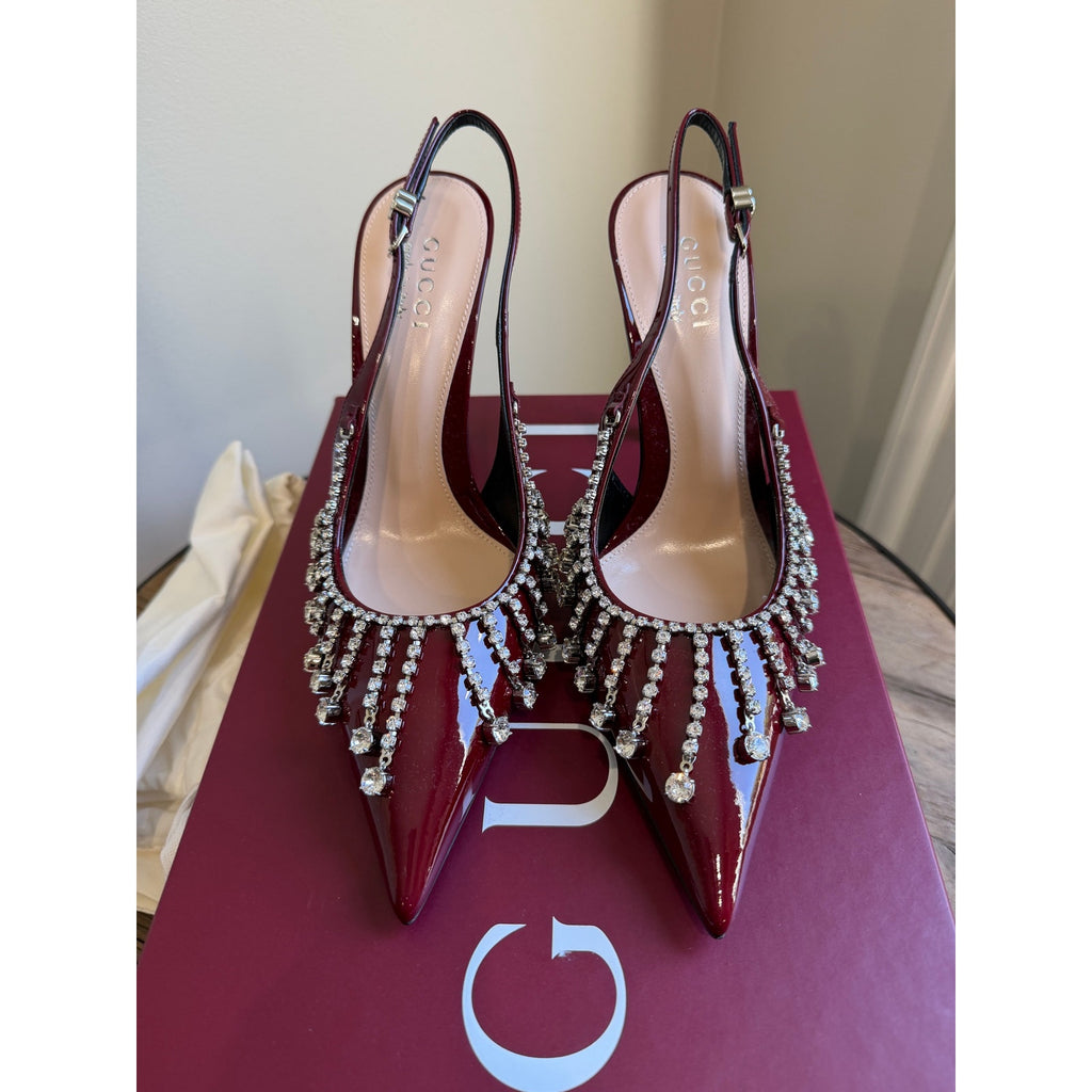 Gucci Guinevere Crystal Leather Slingback Stiletto Pumps NWT 37.5