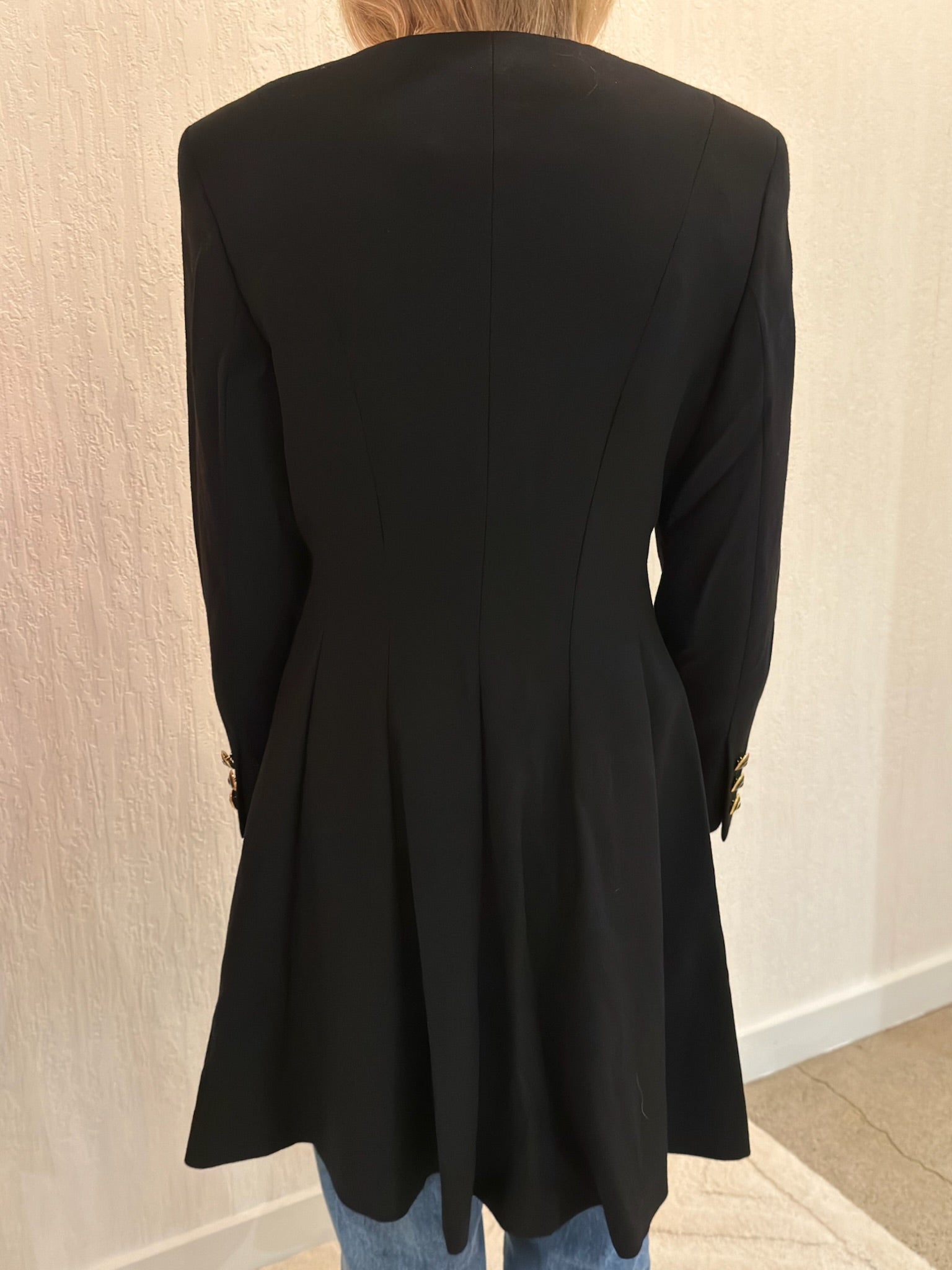 Escada by Margaretha Ley Black Wool Coat Jacket Small Longline Classic