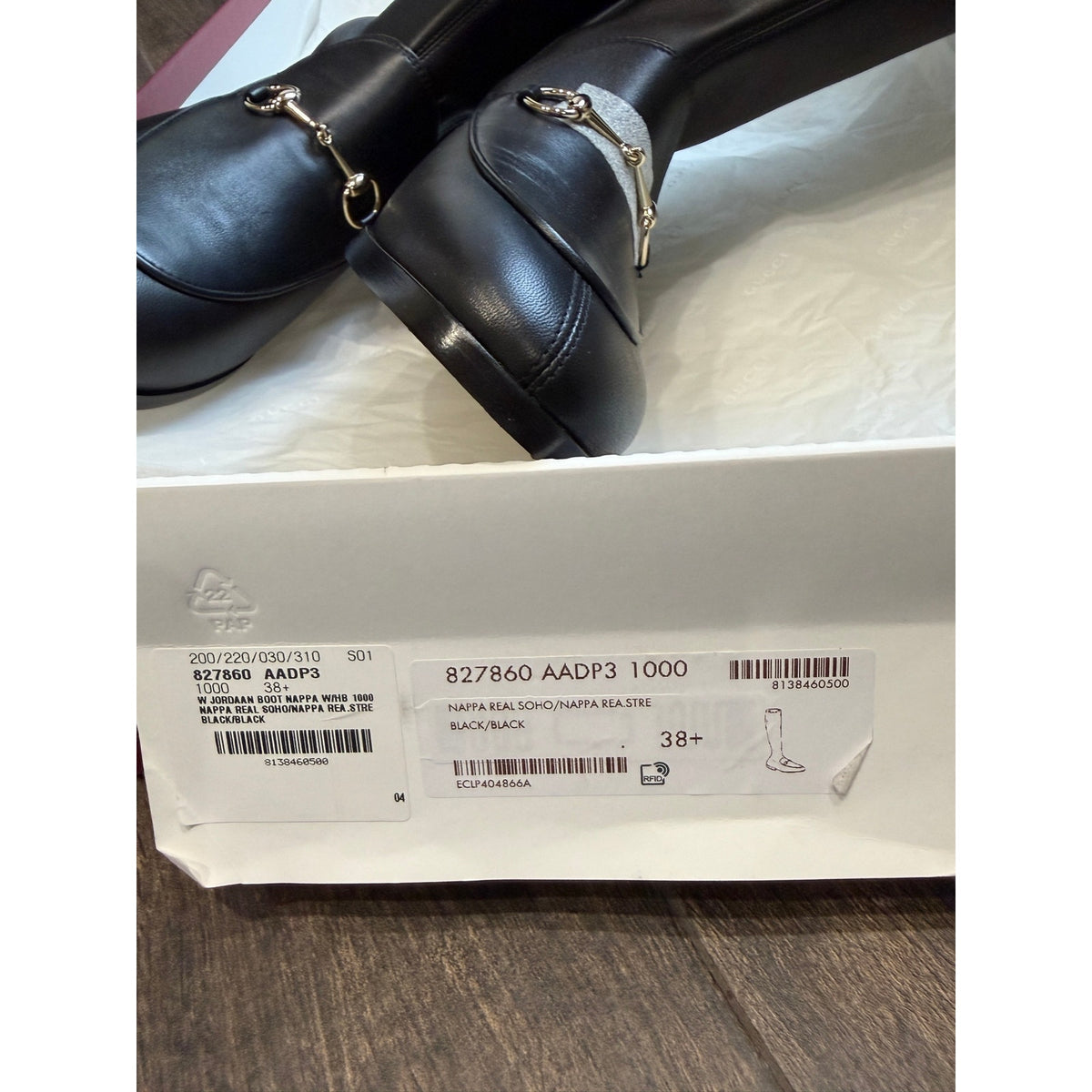 Gucci Jordaan Leather Knee High Boots Black Lambskin Horsebit Size 38.5 BNIB