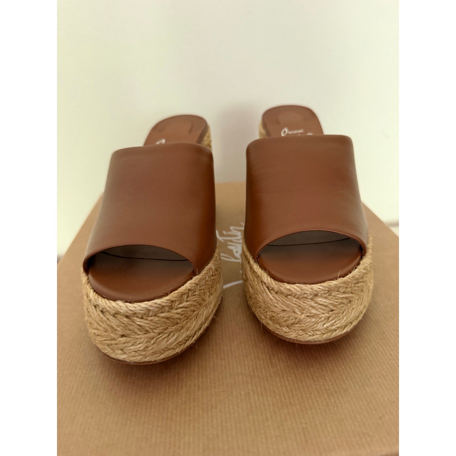 Christian Louboutin Brown Calakala 85mm Leather Platform Mules Size 36