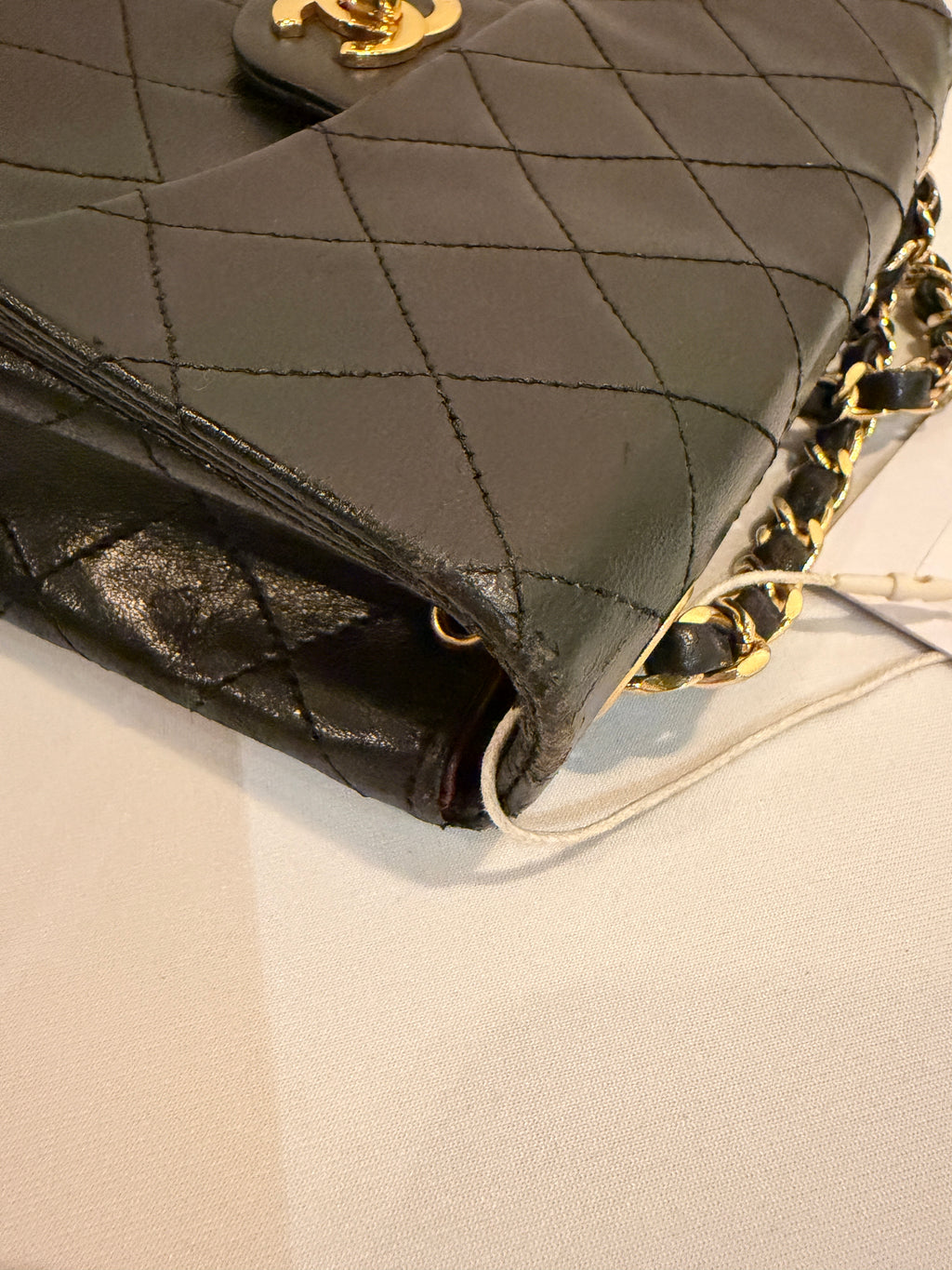 Chanel Vintage Black Quilted Lambskin Mini Flap Bag with Gold Hardware