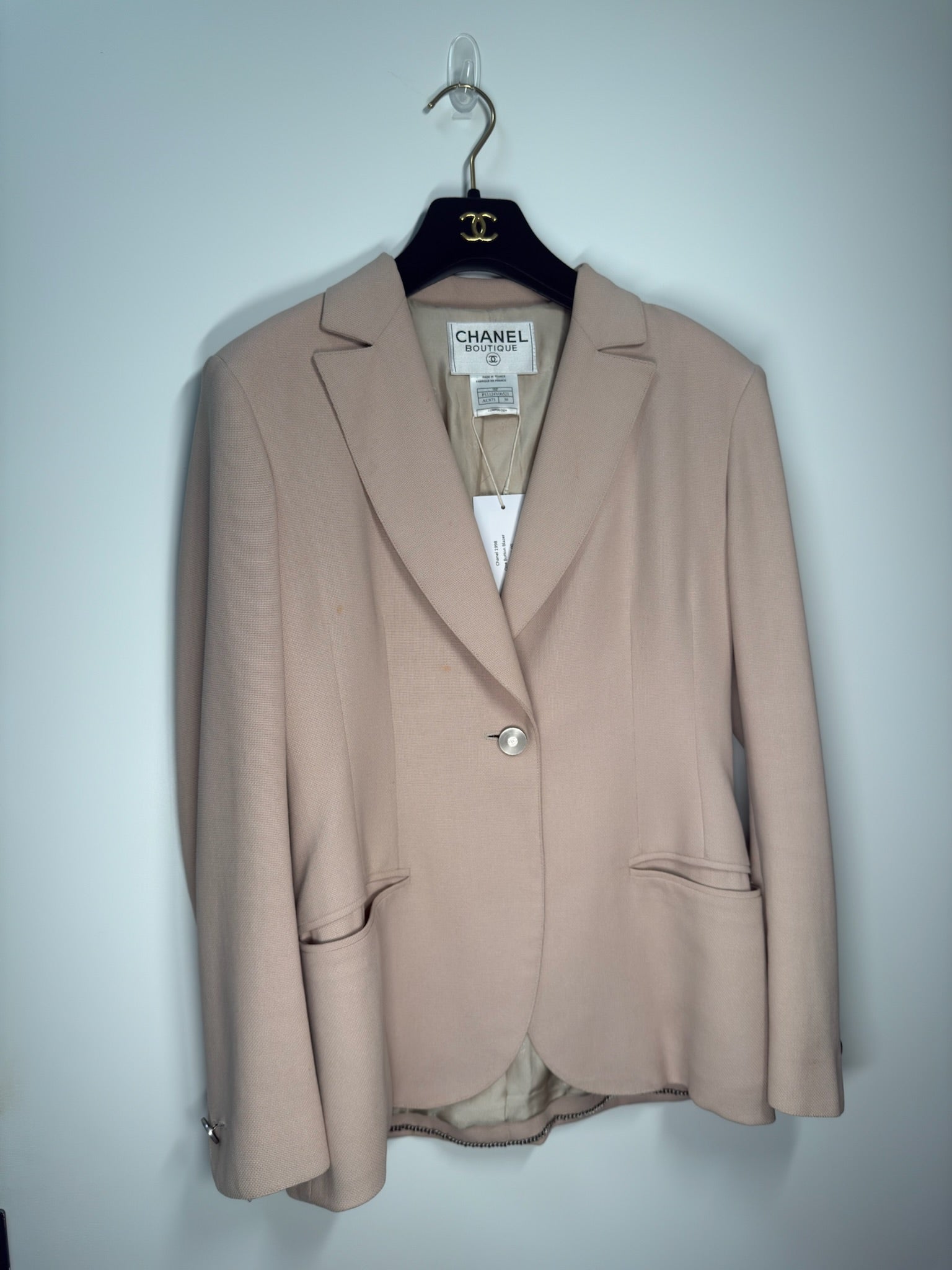 Chanel 1998 CC Logo Cotton One Button Blazer FR38
