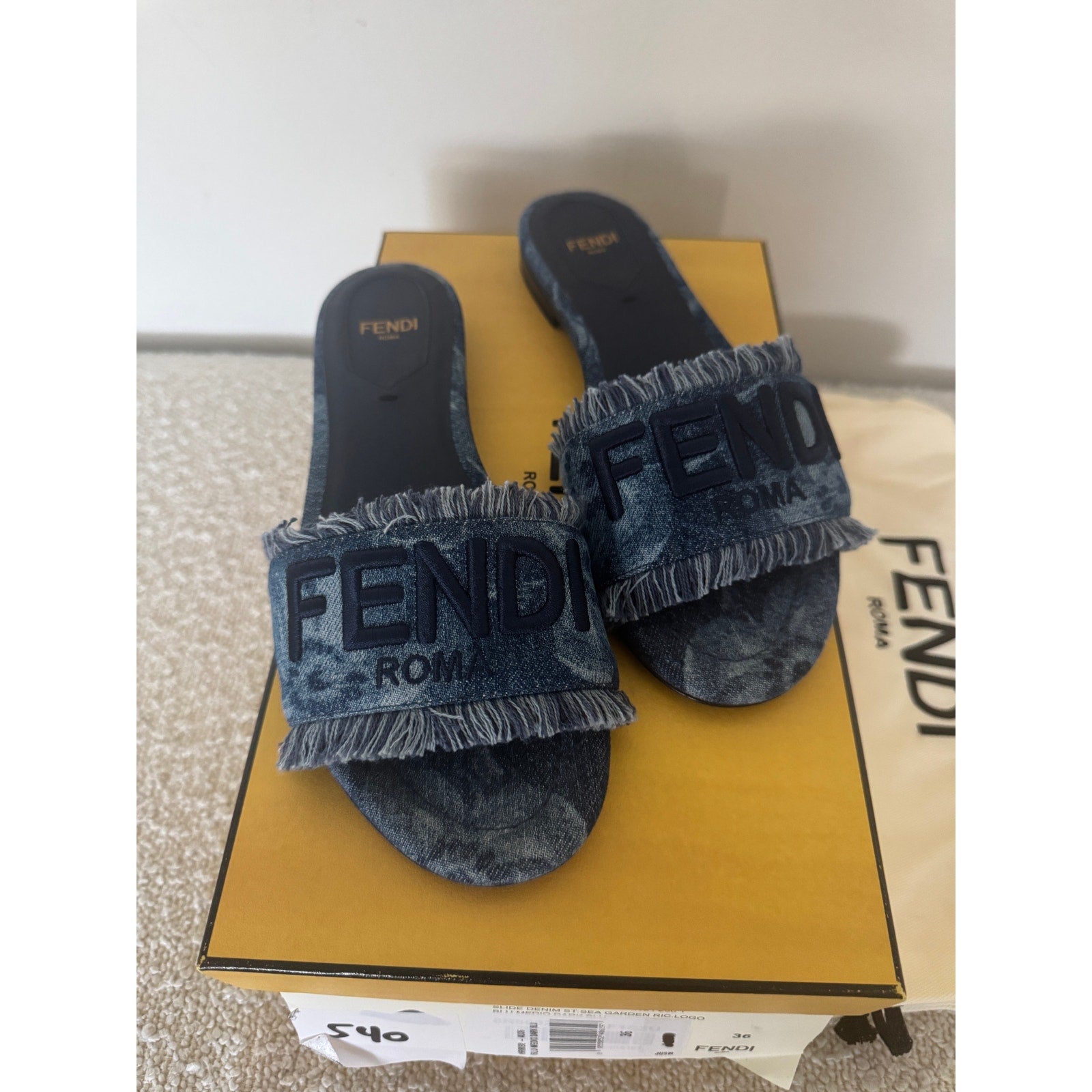FENDI Sunshine Floral Denim Frayed Slide Sandals BNIB Size 36
