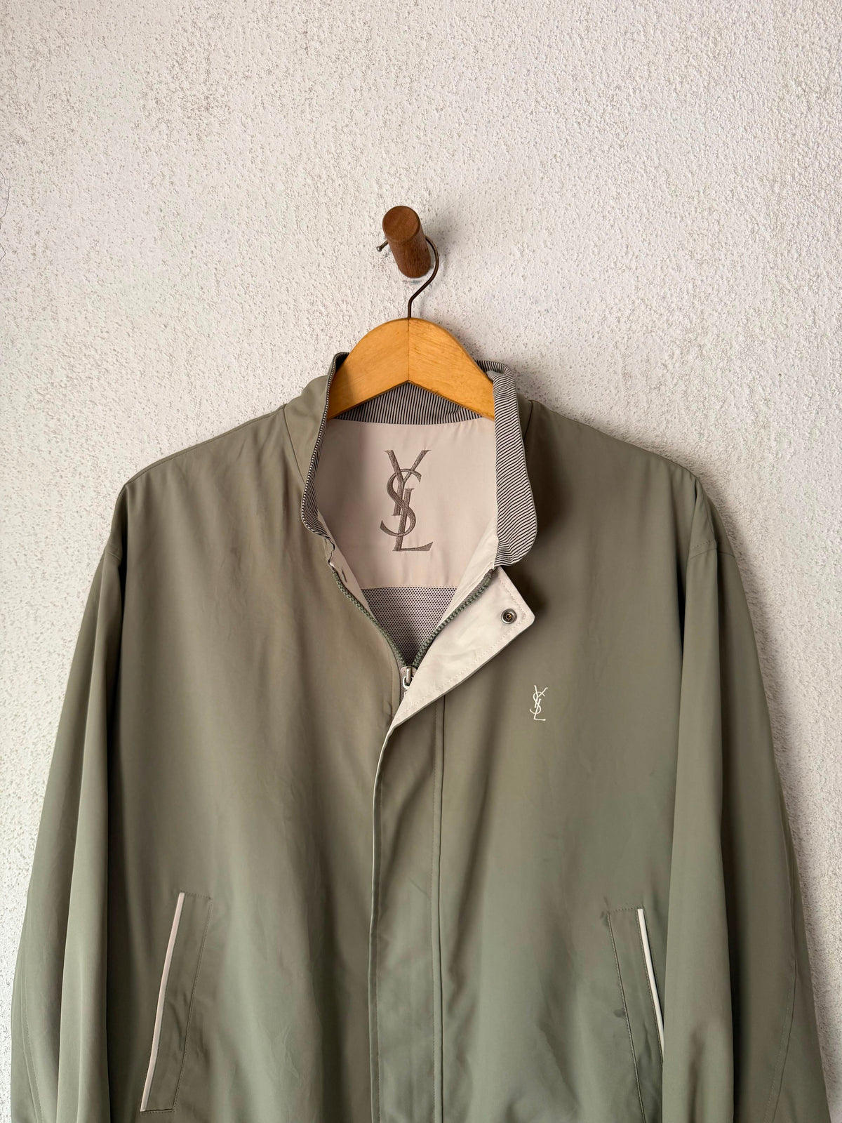 Yves Saint Laurent Vintage YSL Khaki Sage Windbreaker Bomber Jacket Size 100