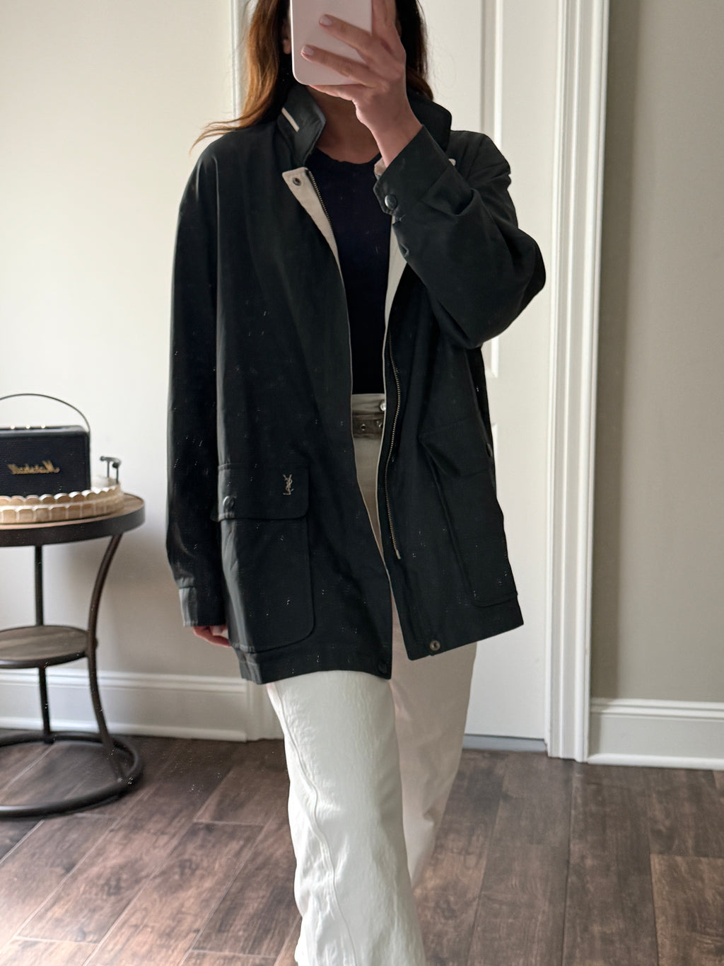 Saint Laurent White / Black Reverisble Windbreaker Jacket