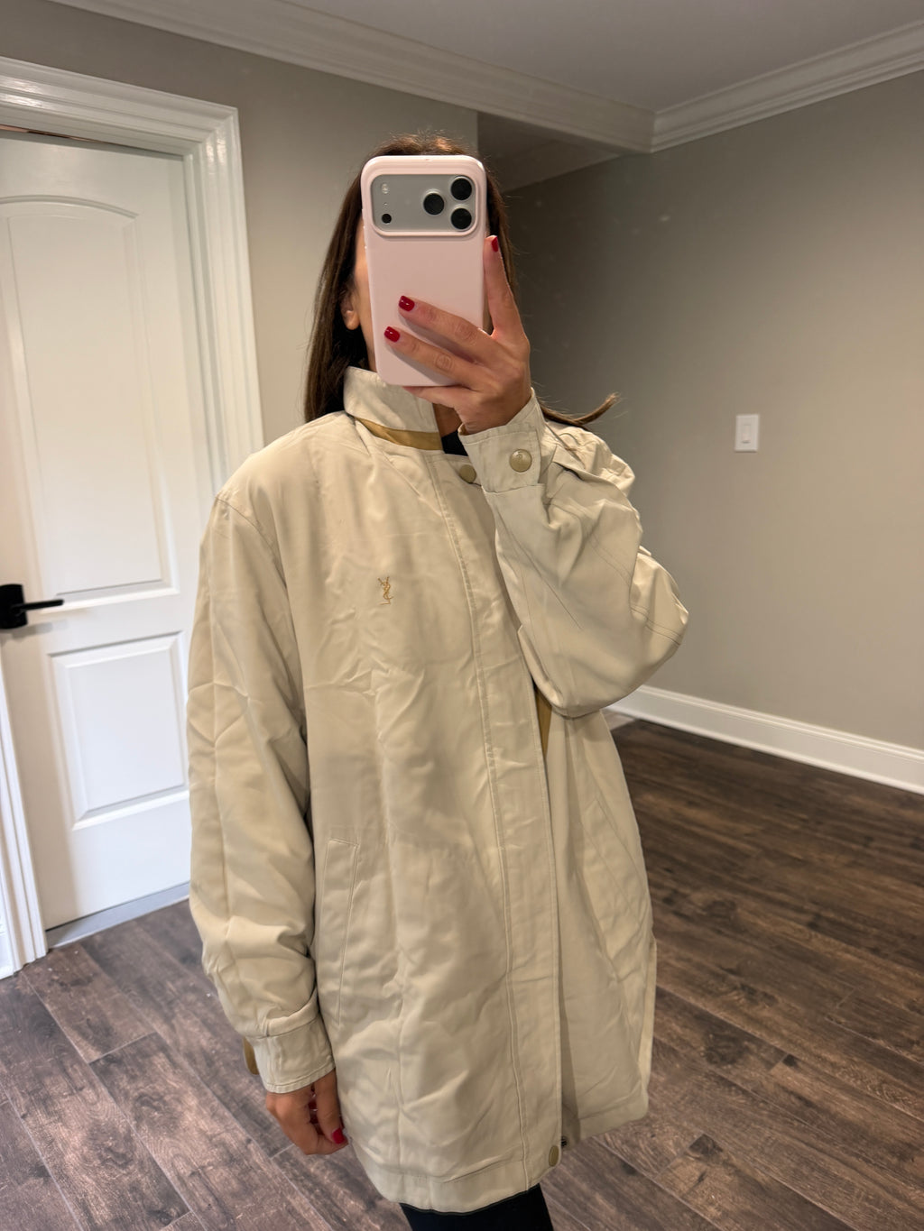 Yves Saint Laurent Vintage YSL Reversible Khaki Beige Windbreaker Bomber Jacket Size 100