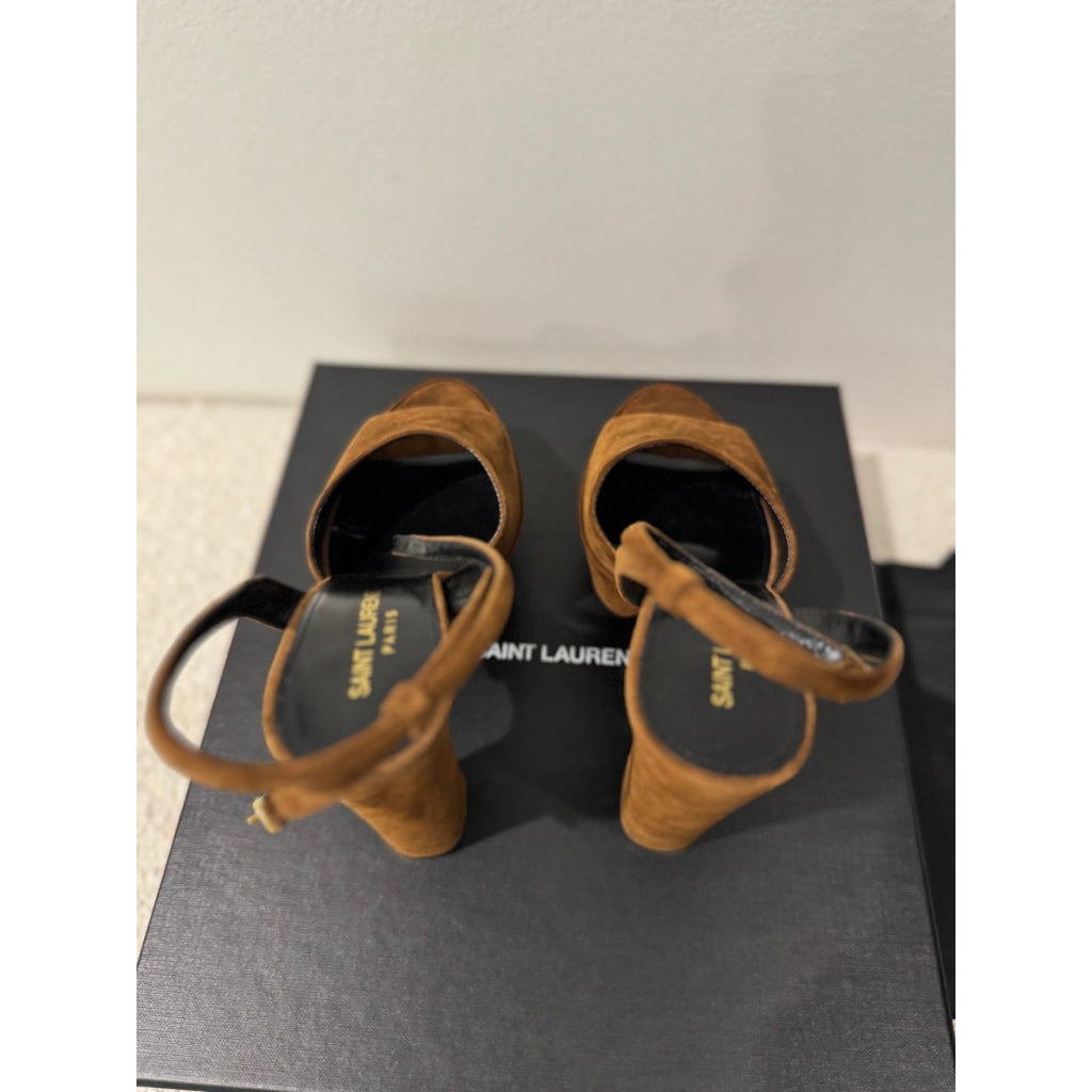 SAINT LAURENT JODIE PLATFORM SANDALS IN SUEDE LAND BNIB 38.5