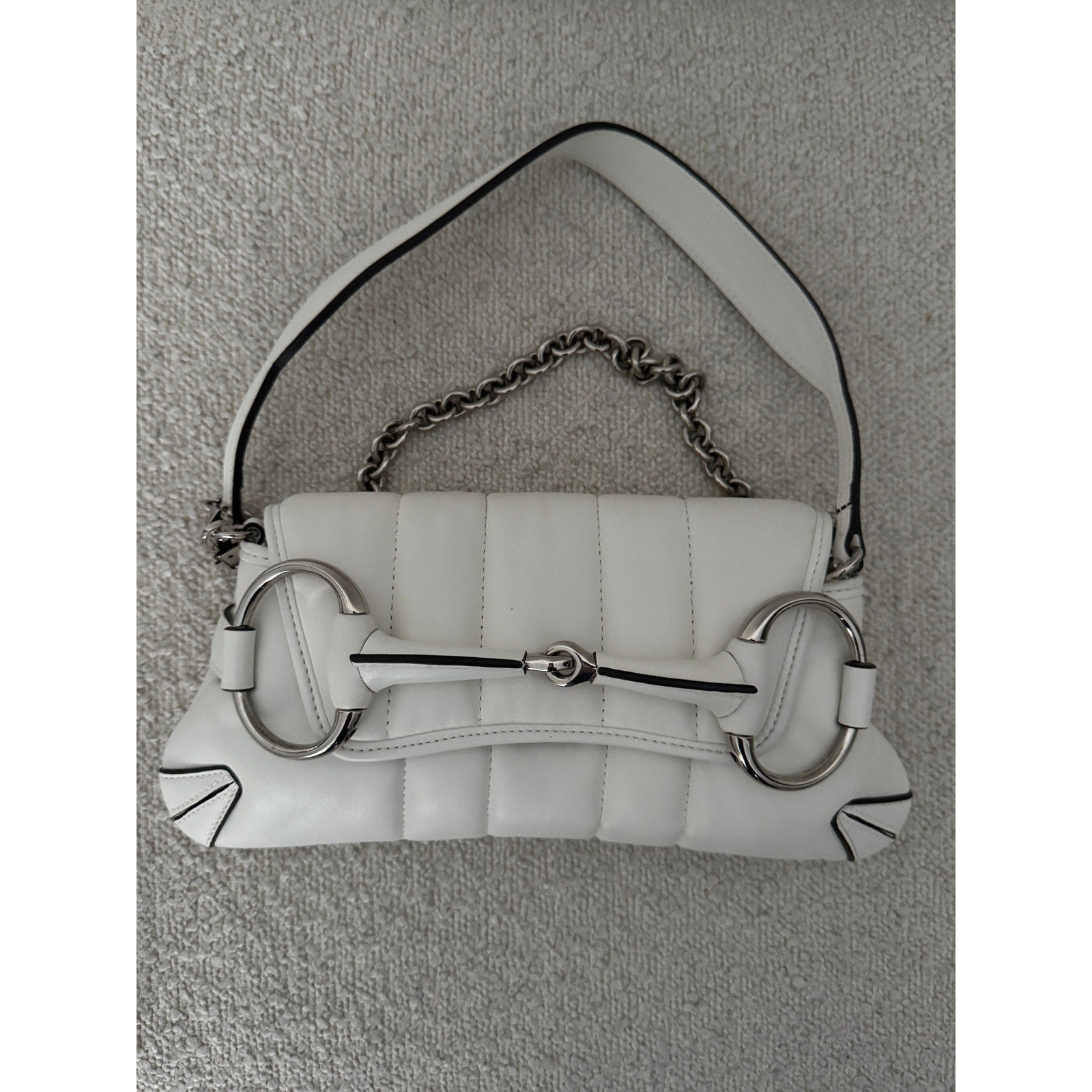 Gucci Small Leather white Horsebit Chain Satchel NWT