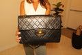 Chanel Maxi Flap Bag Black Quilted Leather 24K Gold Plated CC Vintage 1991-1994
