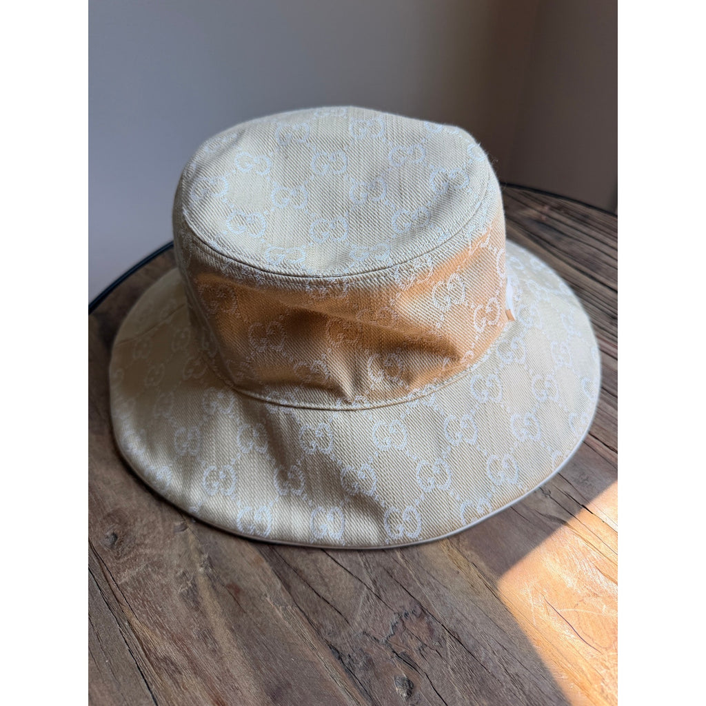 Gucci Denim Logo Bucket Hat in GG Canvas NWT