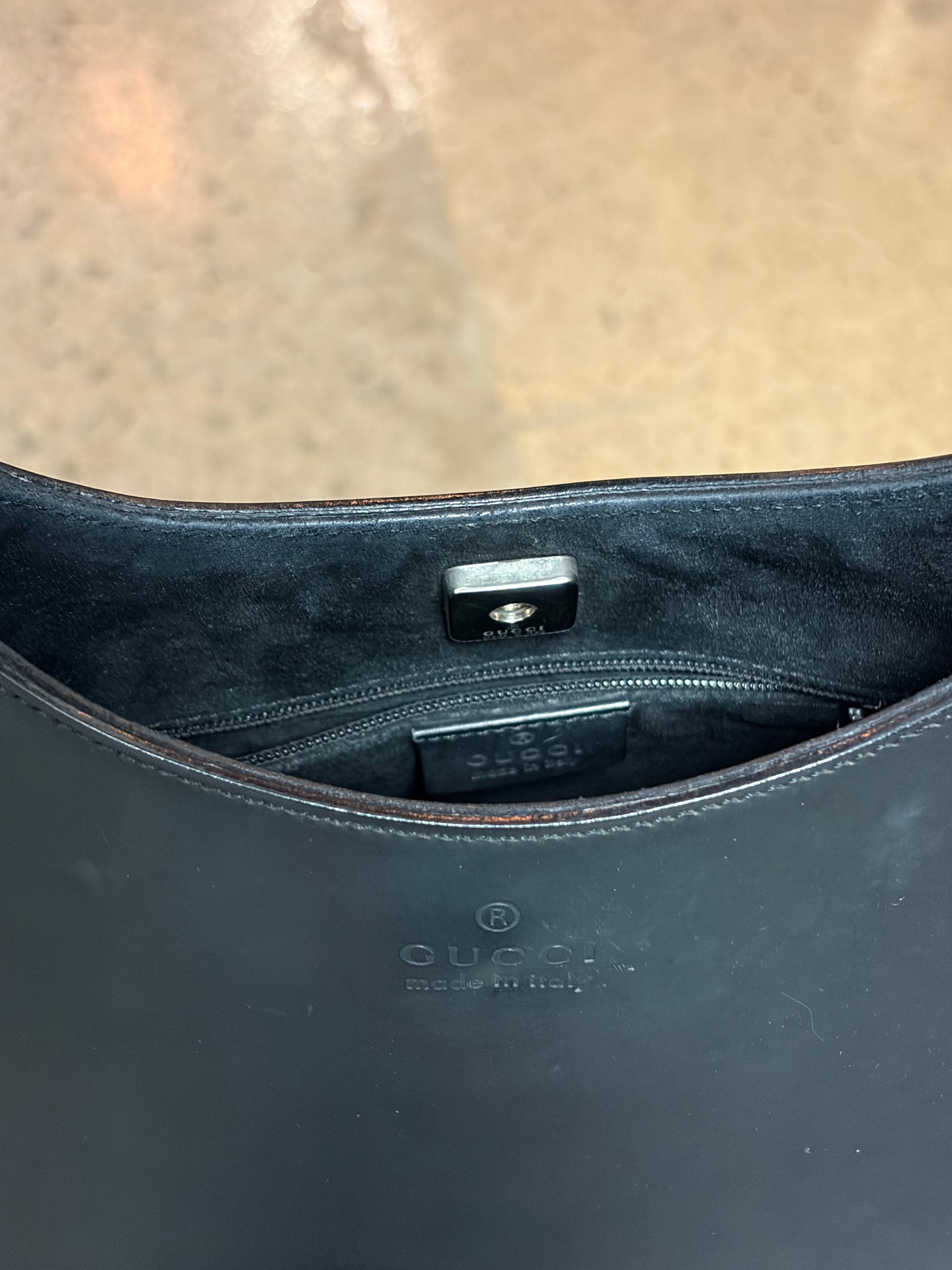 Gucci Bamboo Handle Shoulder Bag Black Leather & Red Bamboo