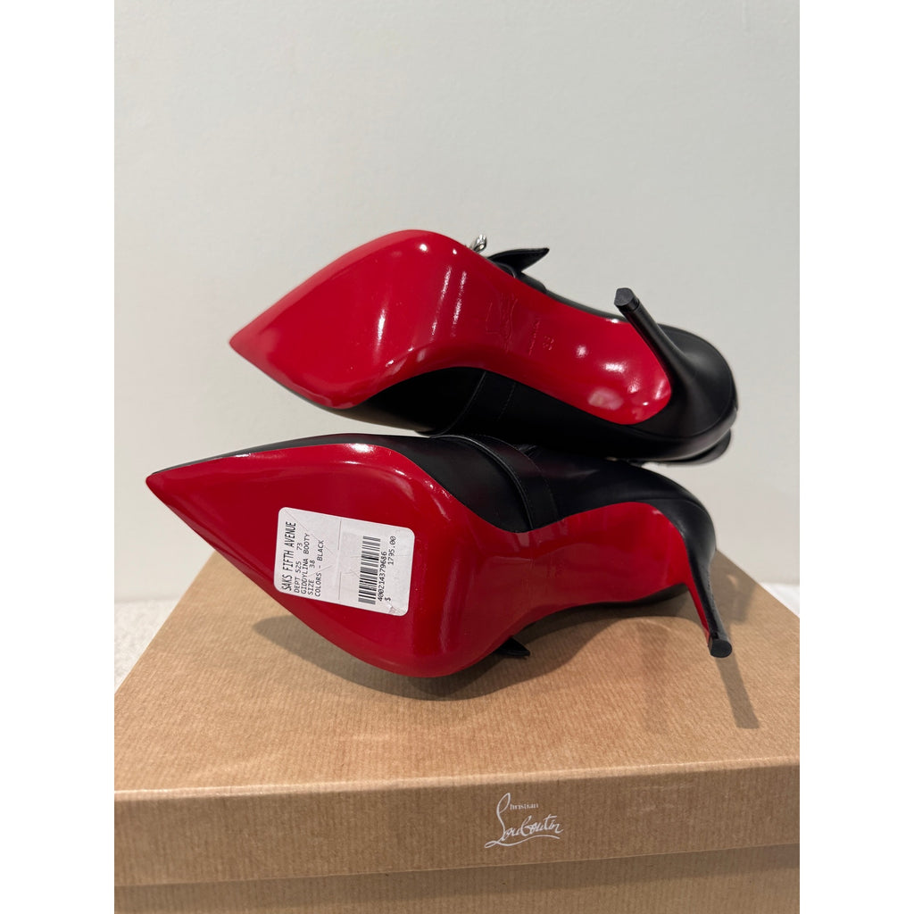 Christian Louboutin Giddylina 100mm Black Leather Buckle Ankle Boots Size 37.5 New in Box