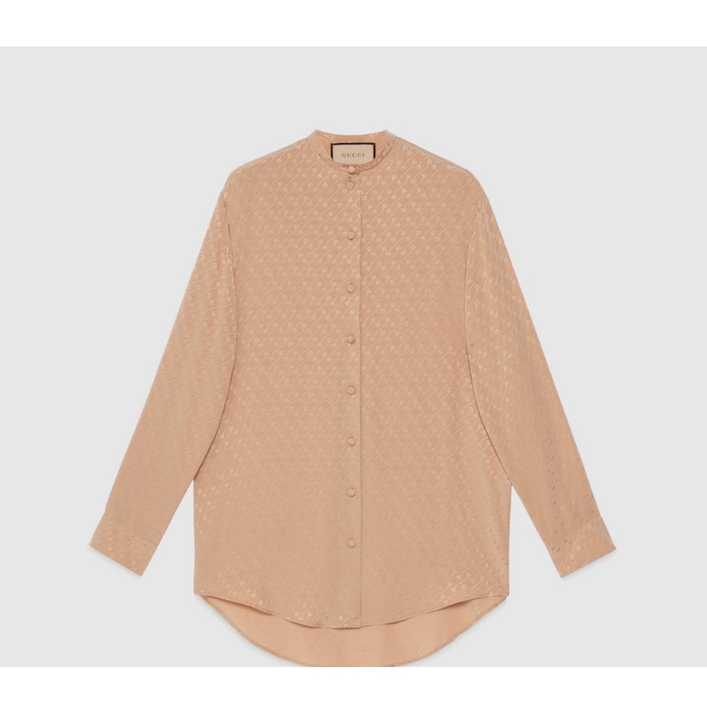 Gucci Horsebit Crêpe Satin Sheer Shirt in Beige • NWT Size 38 • Made in Italy
