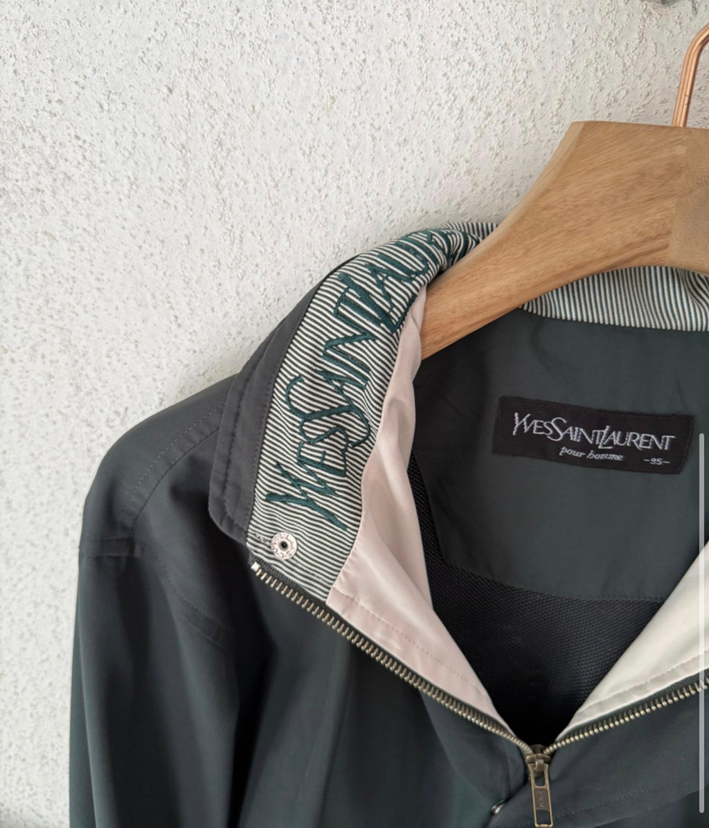 Saint Laurent YSL Green Black Windbreaker Jacket with hood