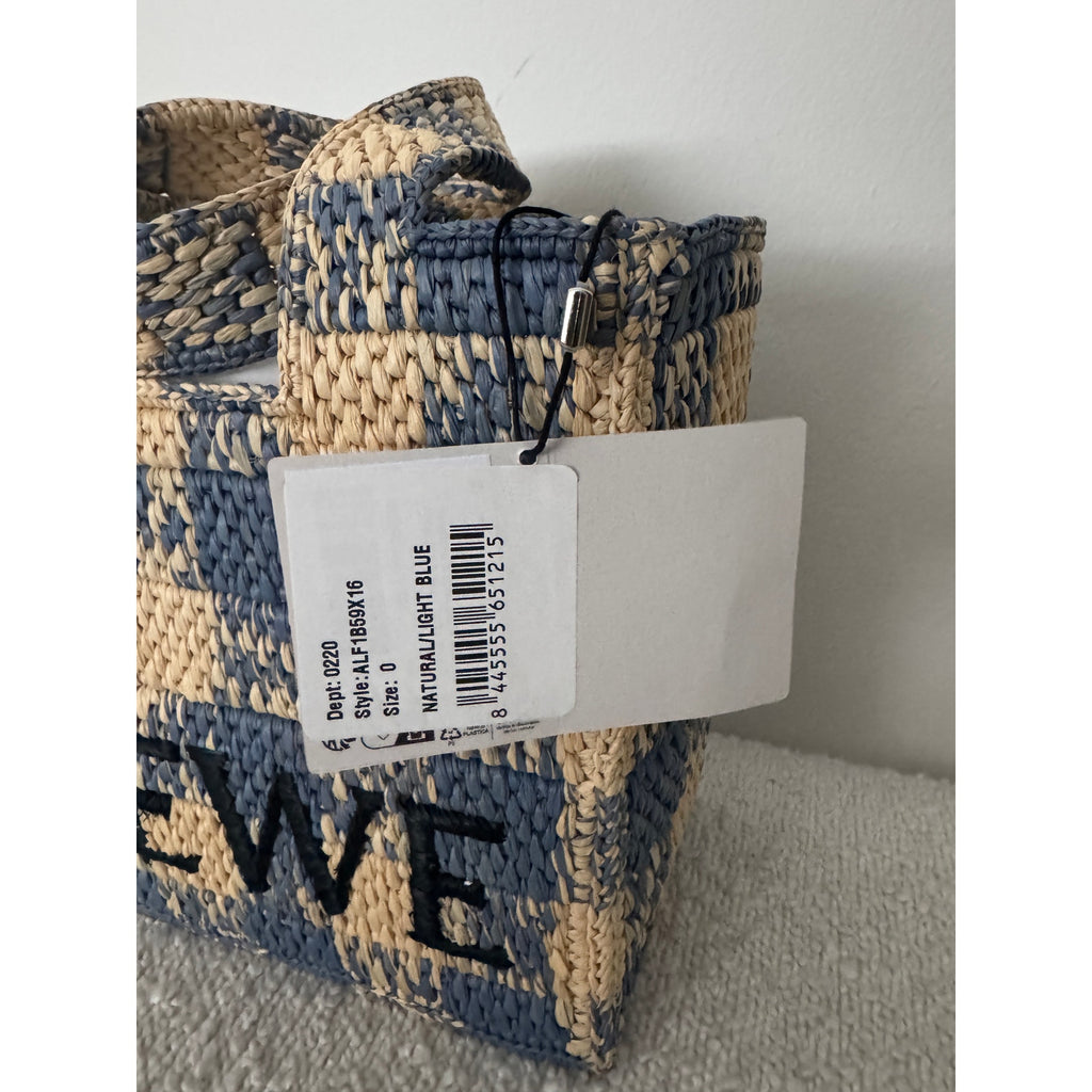 Loewe Paula’s Ibiza Raffia Blue Checked Tote NWT Embroidered Logo