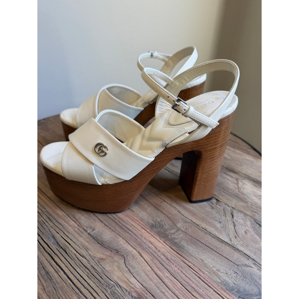 Gucci Platform Sandals White Leather Size 37 Brand New in Box