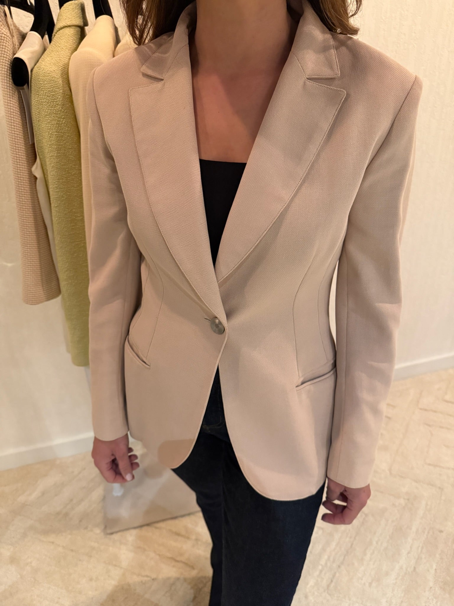 Chanel 1998 CC Logo Cotton One Button Blazer FR38