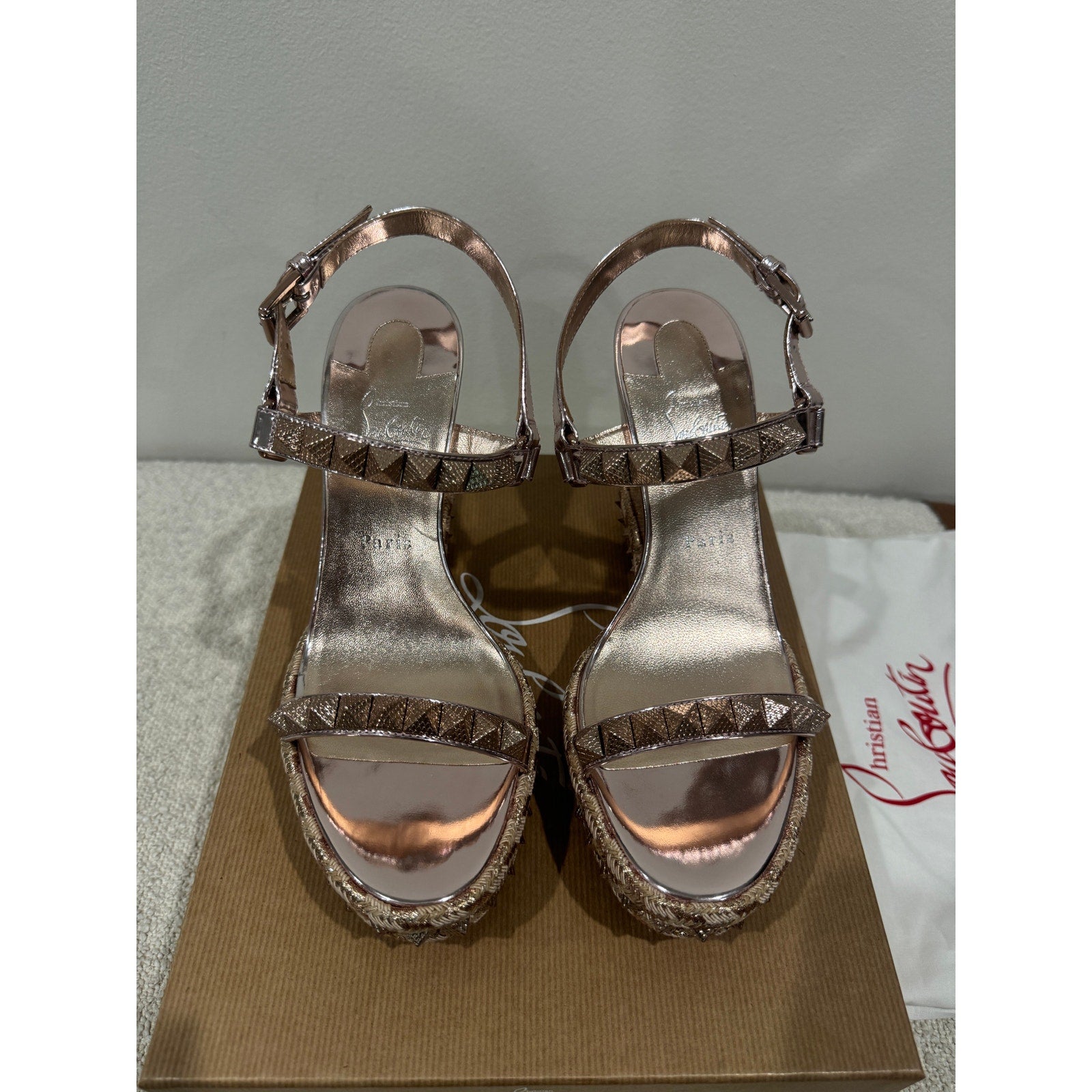 CHRISTIAN LOUBOUTIN
100mm Pyraclou Metallic Leather Wedges BNIB 41