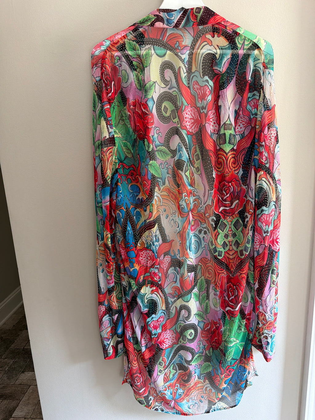 Escada Red Floral Print Button Up Blouse DE40 Long Sleeve Designer Top