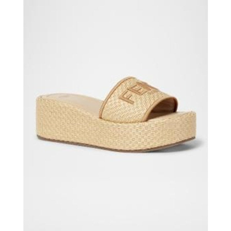 Fendi Sunshine Raffia Platform Slide Sandals Size 38.5 BNIB