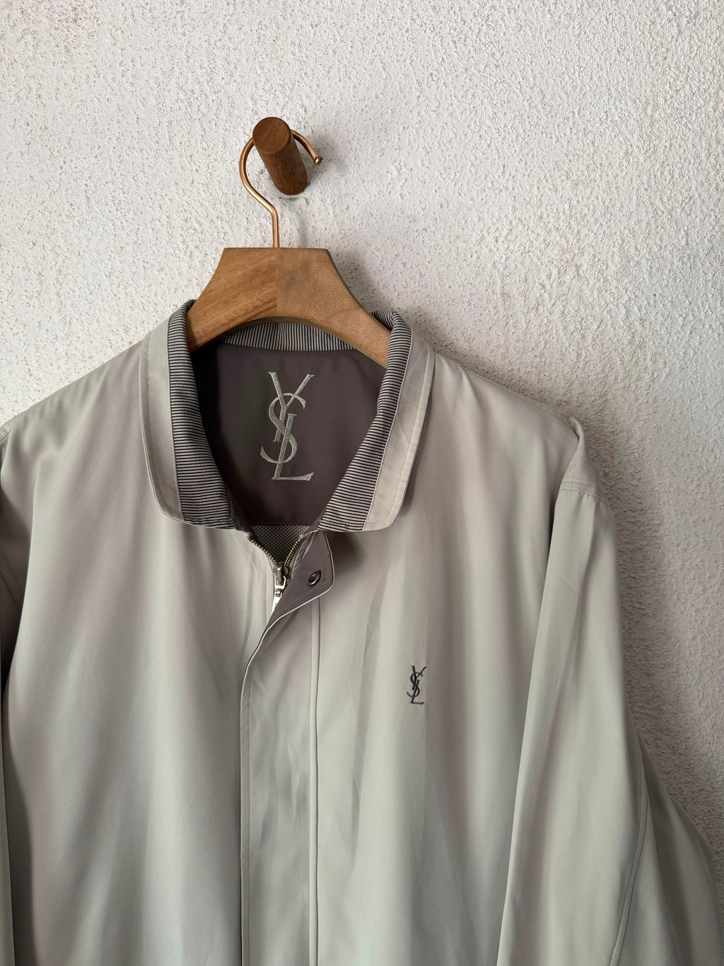 Yves Saint Laurent Vintage YSL Light Khaki Beige Windbreaker Bomber Jacket Size 105