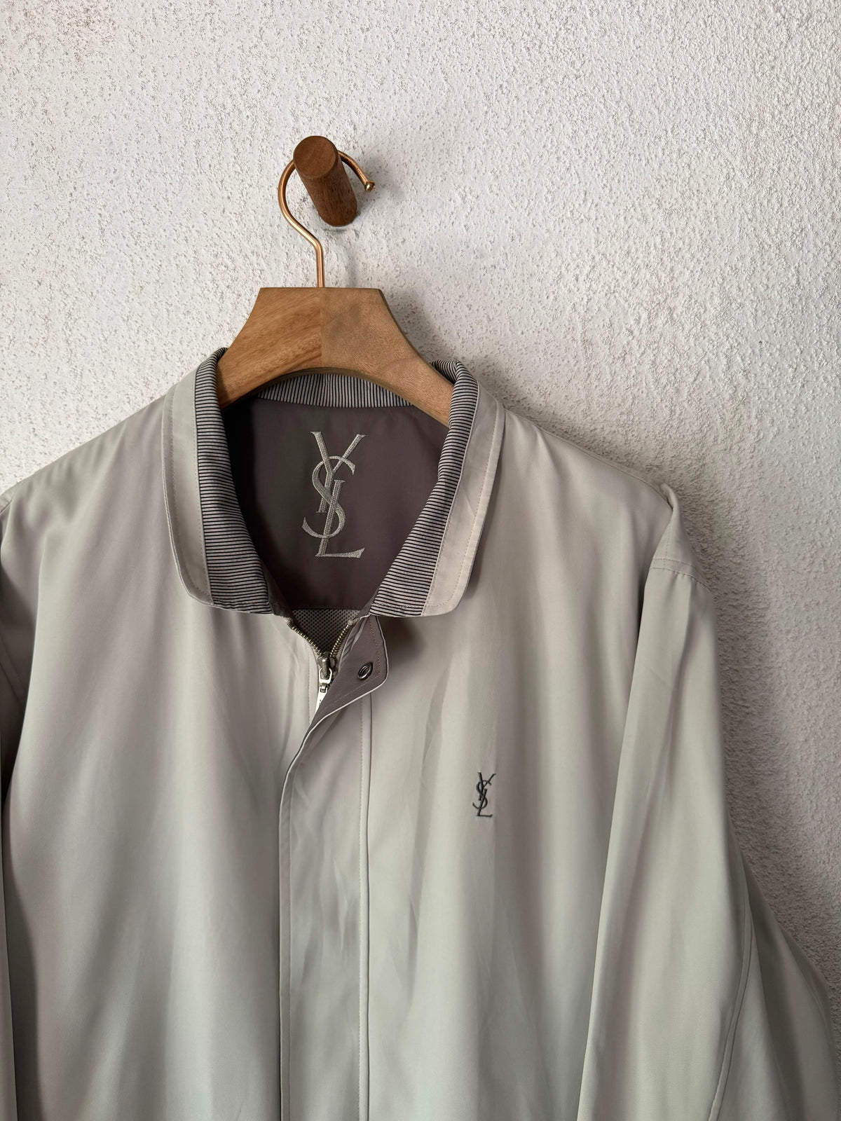 Yves Saint Laurent Vintage YSL Light Khaki Beige Windbreaker Bomber Jacket Size 105