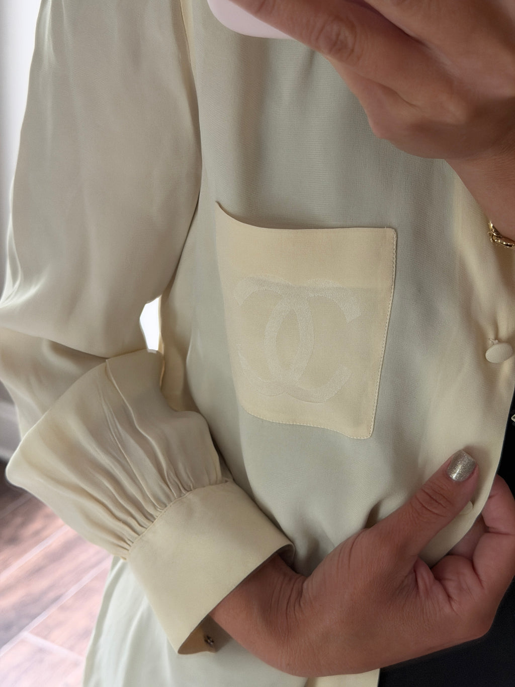 Chanel CC Pocket Ivory Logo Blouse