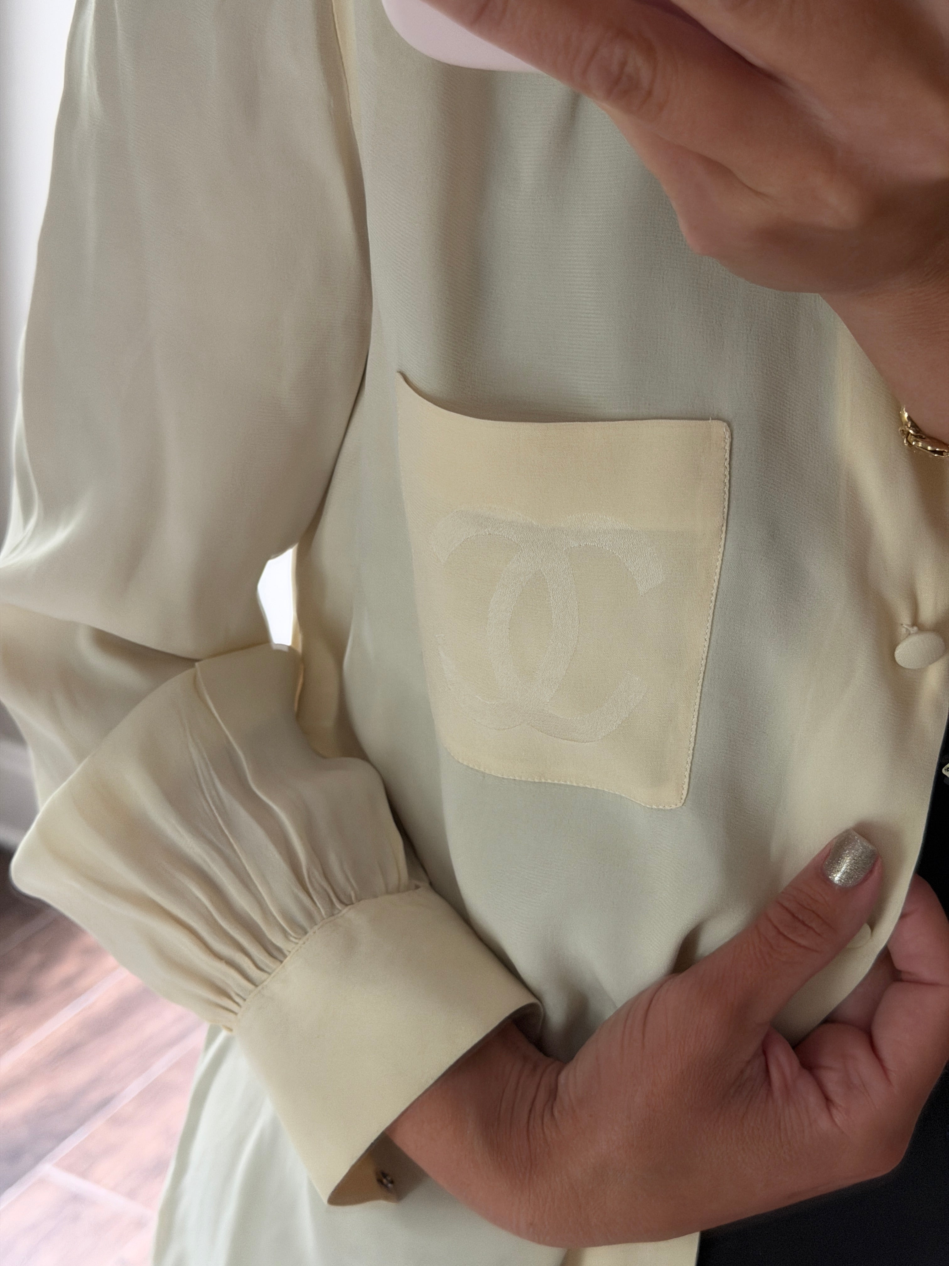 Chanel CC Pocket Ivory Logo Blouse