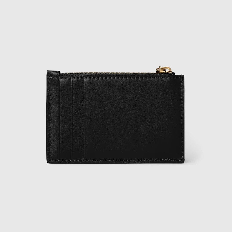 Gucci Bamboo Card Case Black Leather Zip Card Holder Wallet BNIB