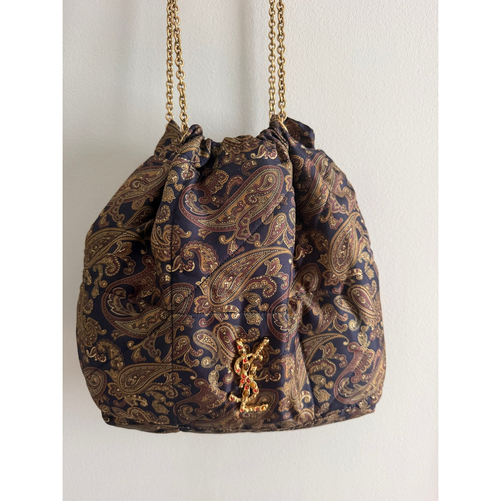 Saint Laurent YSL Jamie 4.3 Pochon Quilted Silk Shoulder Bucket Bag Multicolor
