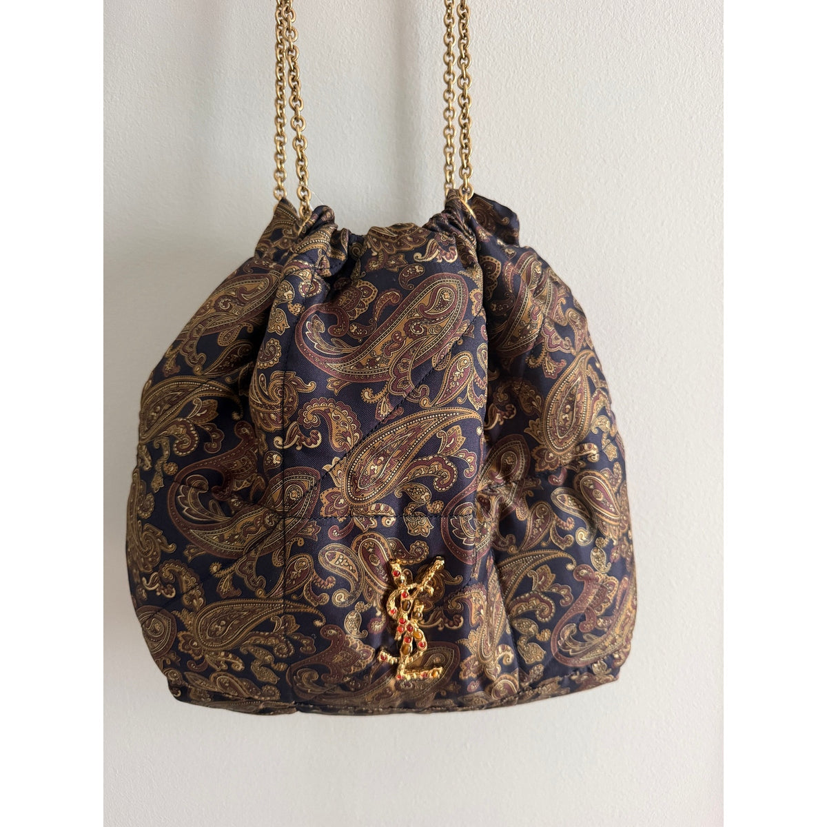 Saint Laurent YSL Jamie 4.3 Pochon Quilted Silk Shoulder Bucket Bag Multicolor