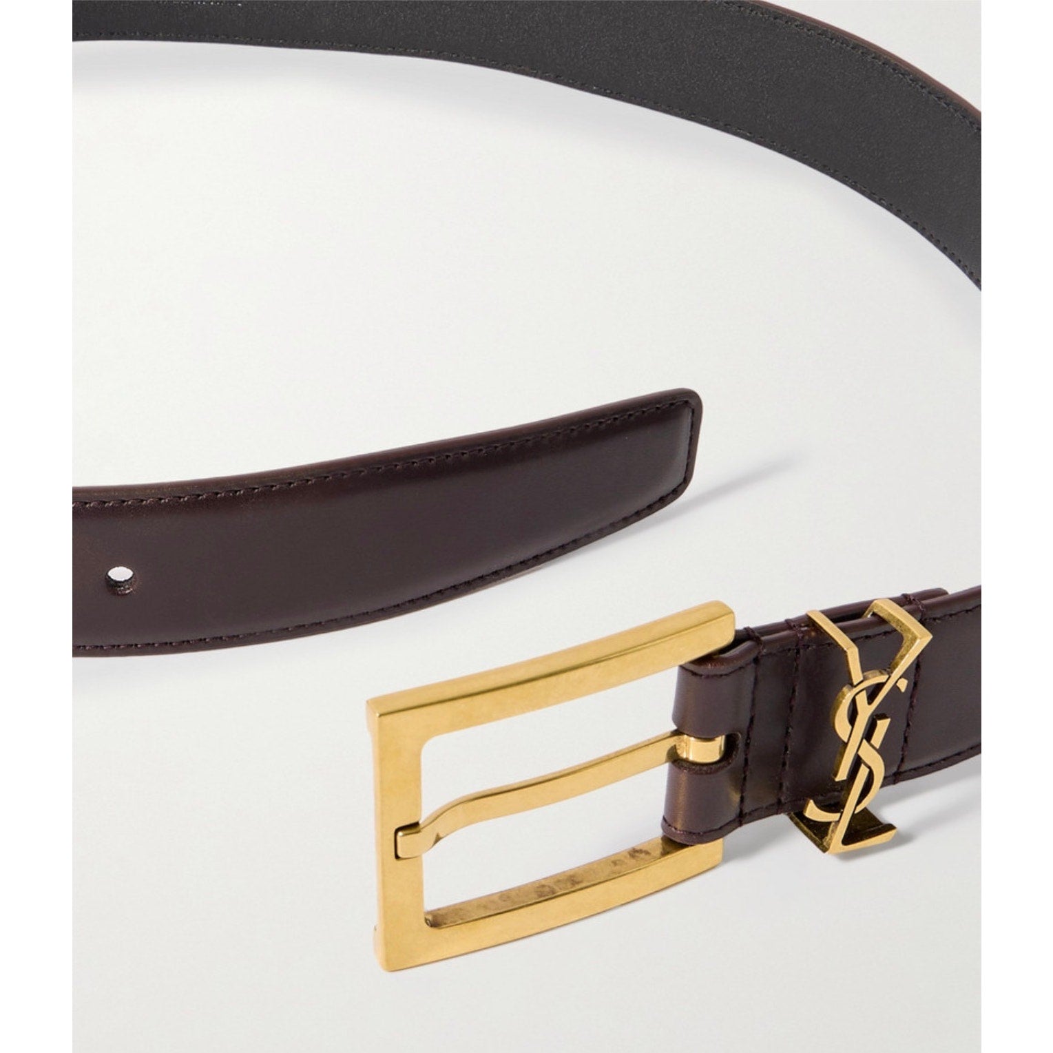 Saint Laurent Cassandre YSL Leather Belt Brown Gold Tone Logo Size 80 Brand NWT