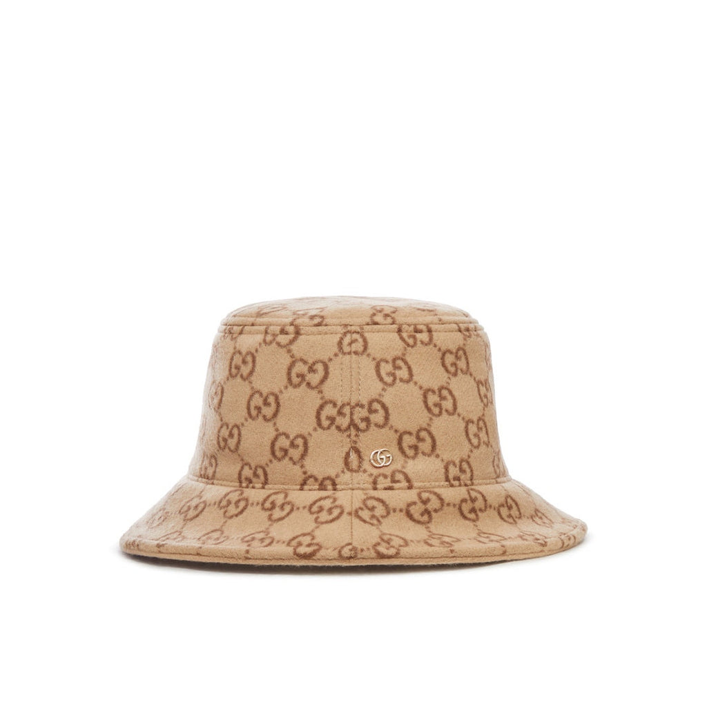 Gucci Monogram GG Wool Bucket Hat Beige Brown Double G Size Large L $795