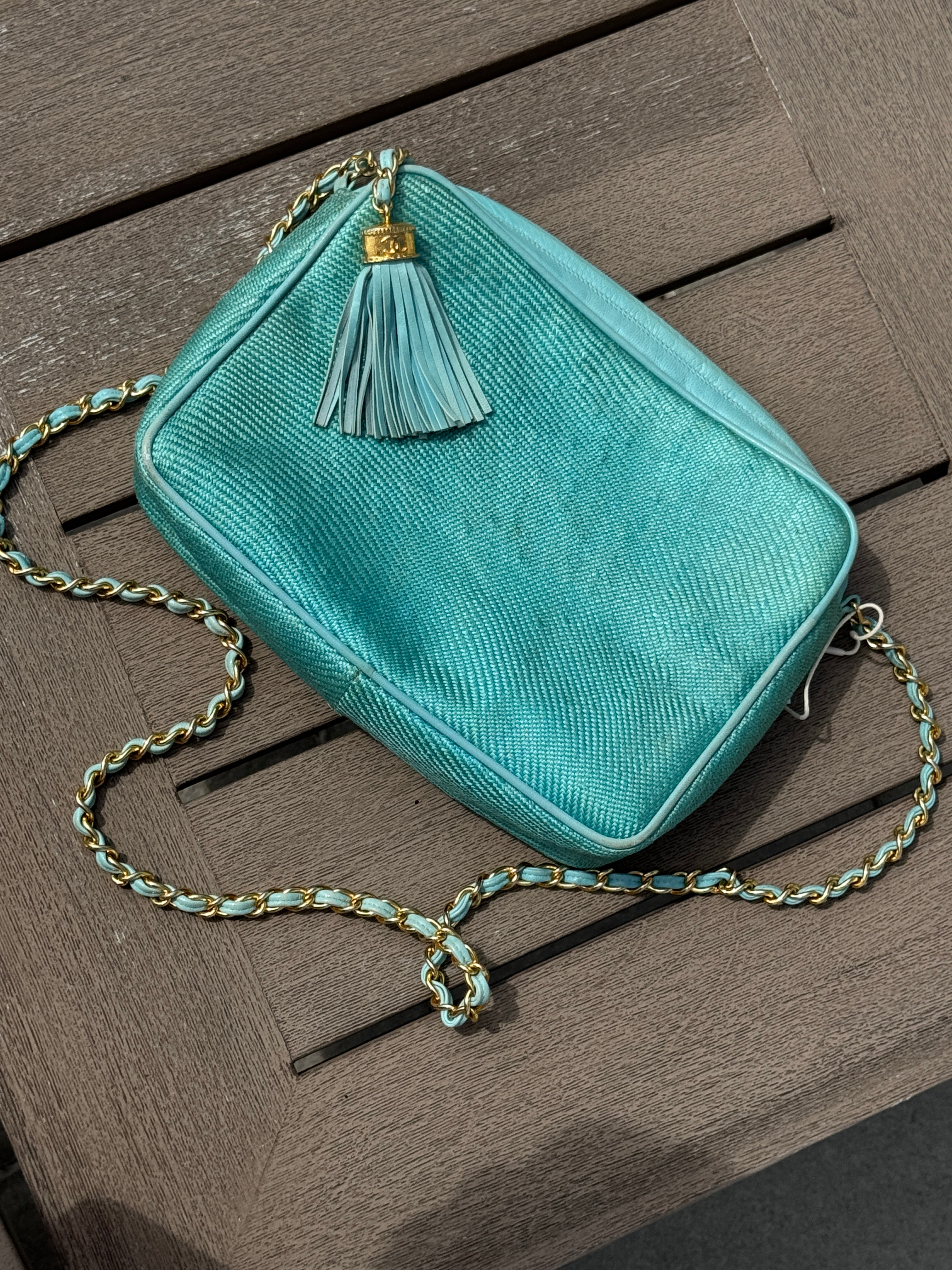 Chanel  Teal Raffia Crossbody
