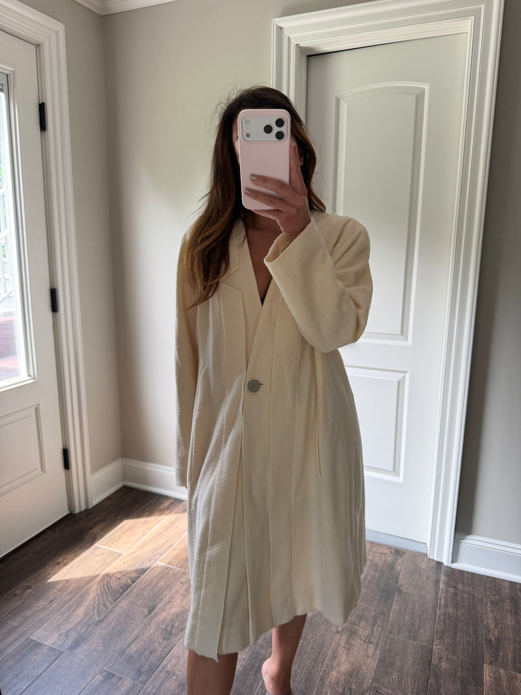 Chanel 1999 Tweed Cream Long Blazer Coat
