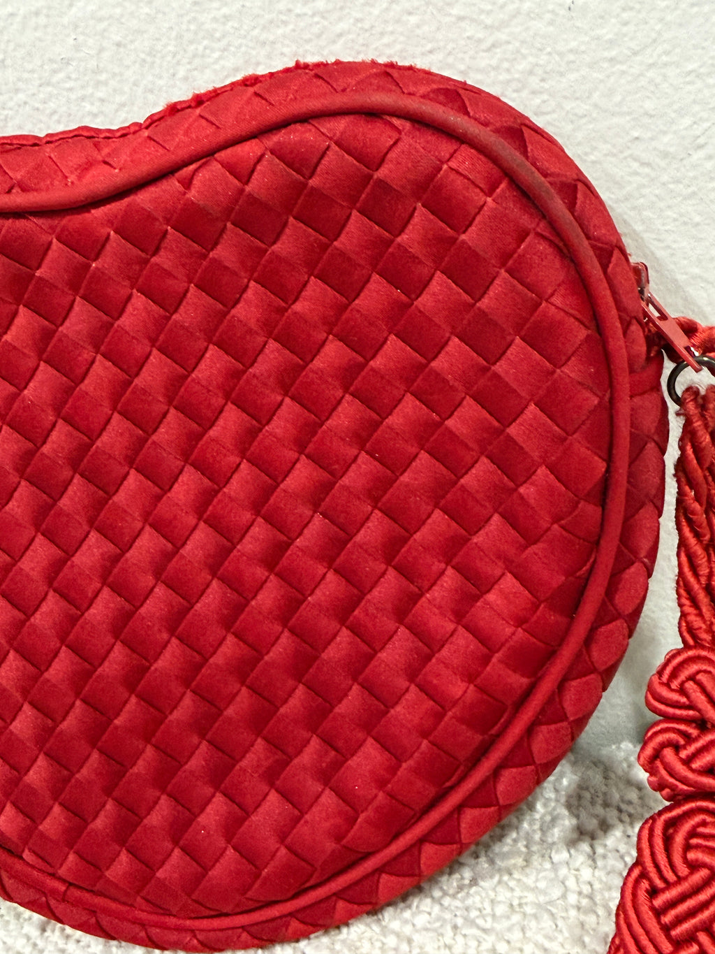 Bottega Veneta Rare Red Satin Heart Intrecciato Crossbody Bag