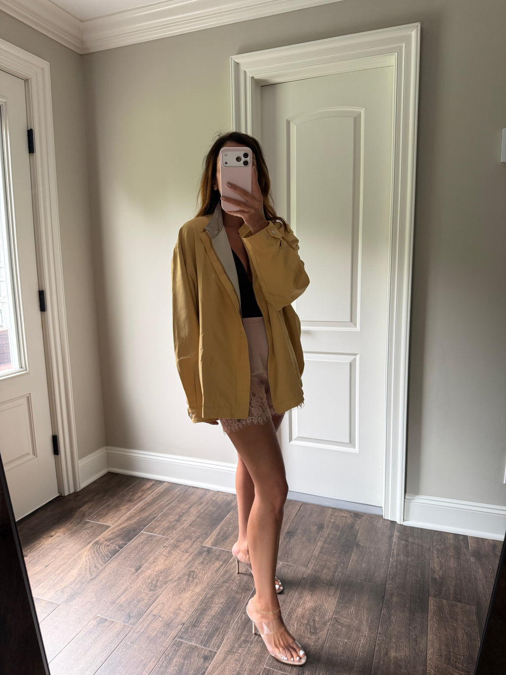 Yves Saint Laurent Vintage 90s Yellow YSL Logo Windbreaker Jacket White Logo Size 110 Oversized