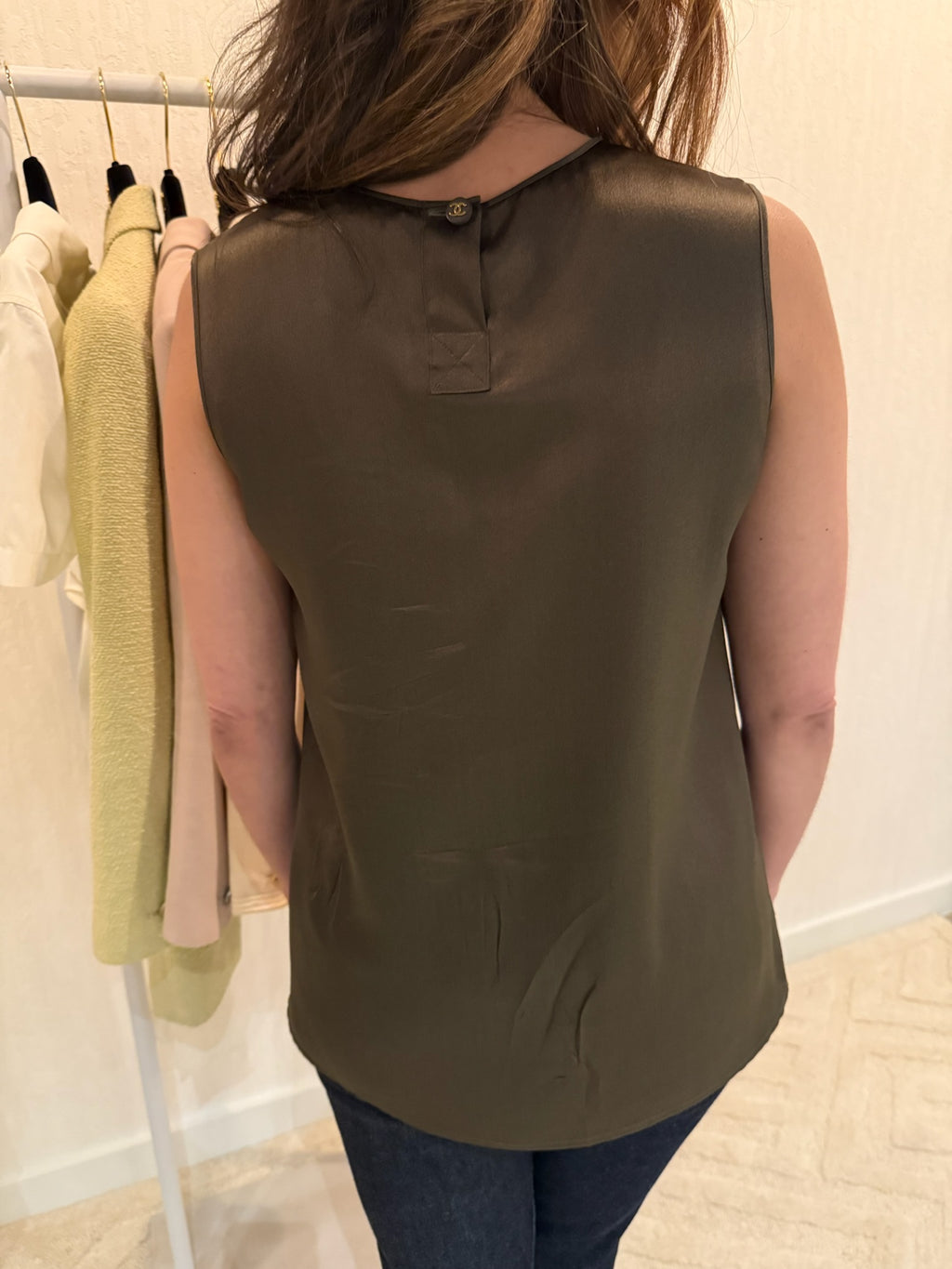 Chanel Silk Brown Blouse CC button