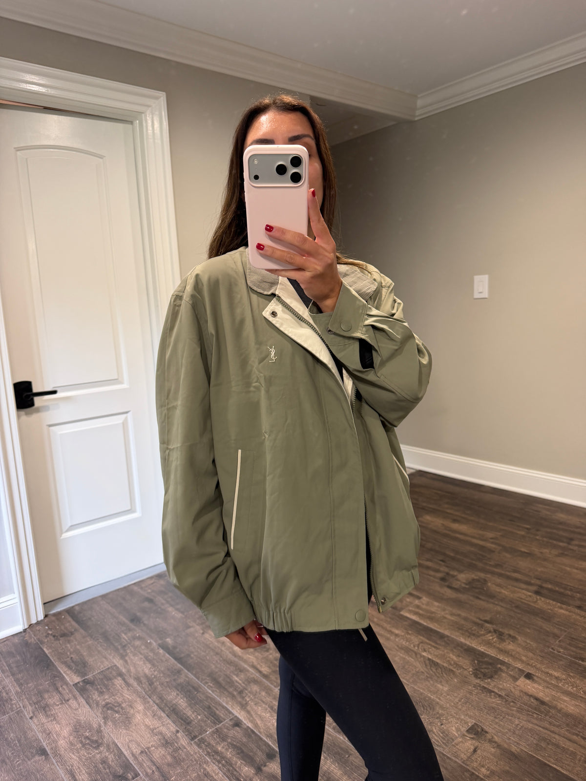 Yves Saint Laurent Vintage YSL Khaki Sage Windbreaker Bomber Jacket Size 100