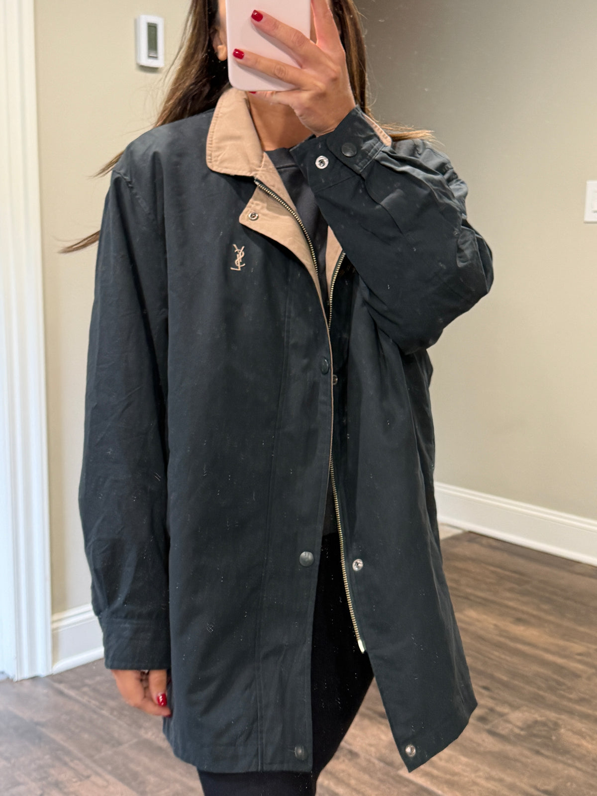 Yves Saint Laurent Vintage YSL Black Dark Green Jacket 2 in 1 Detachable Fleece Vest Size 95