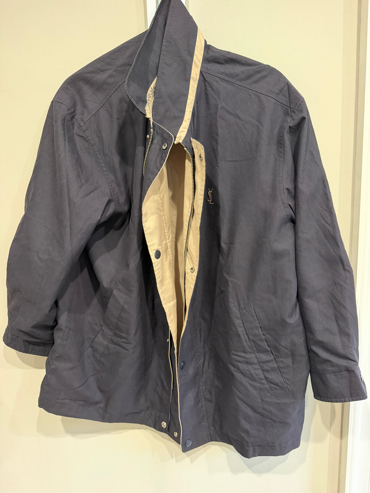 Yves Saint Laurent Vintage YSL Reversible Black Khaki Windbreaker Bomber Jacket Size 100