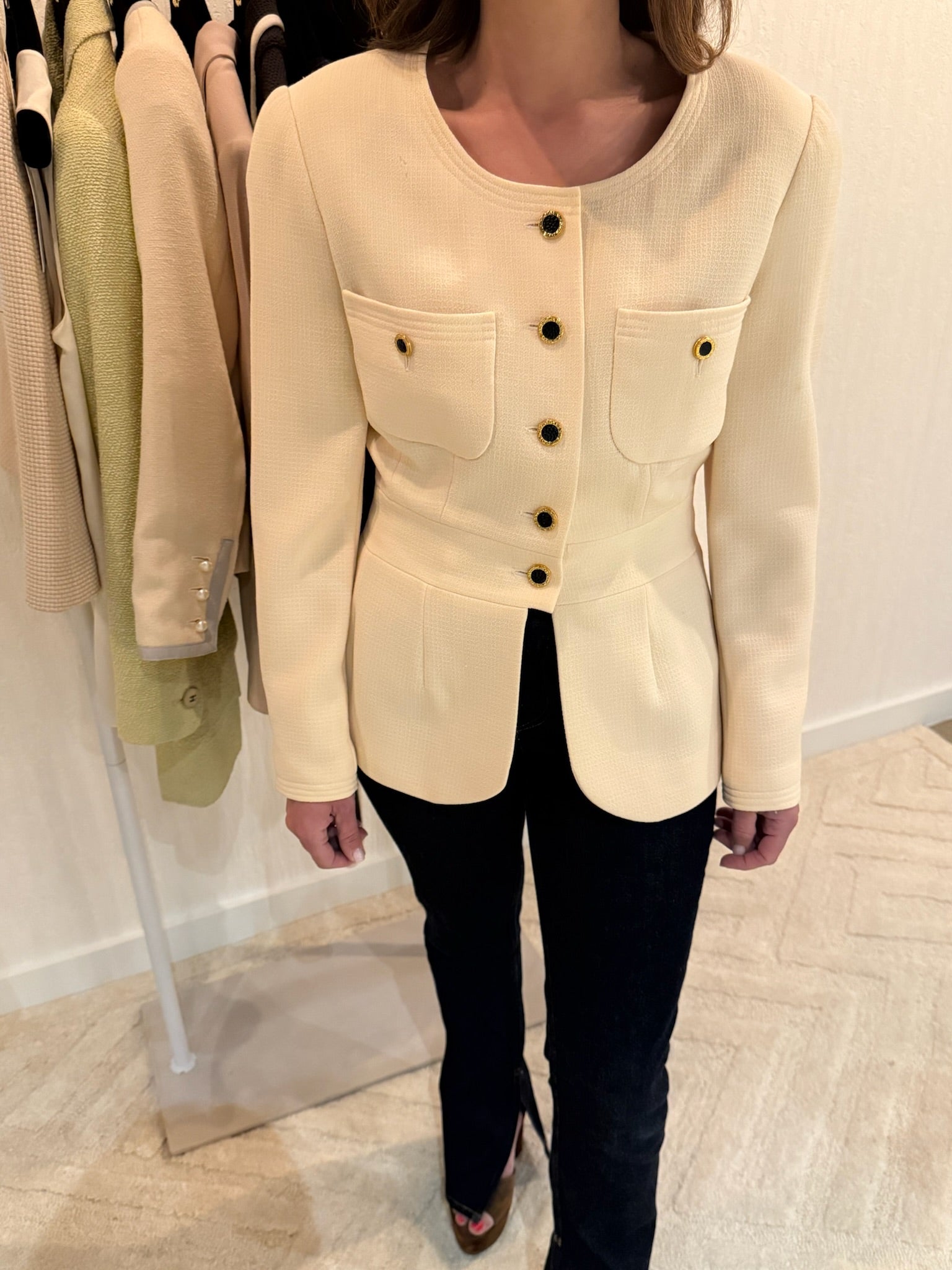 Chanel Beige Blazer Blk Buttons 1989