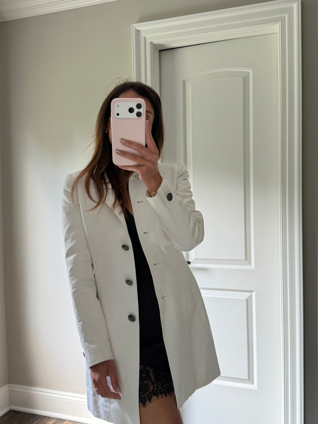 Chanel White Cotton Silver Button Blazer
